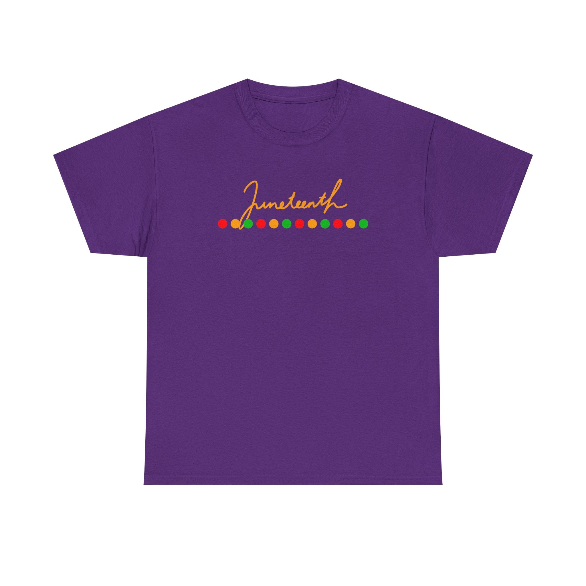 Juneteenth Script Tee — Juneteenth Celebration T-Shirt with Red, Green & Gold Dot Accent