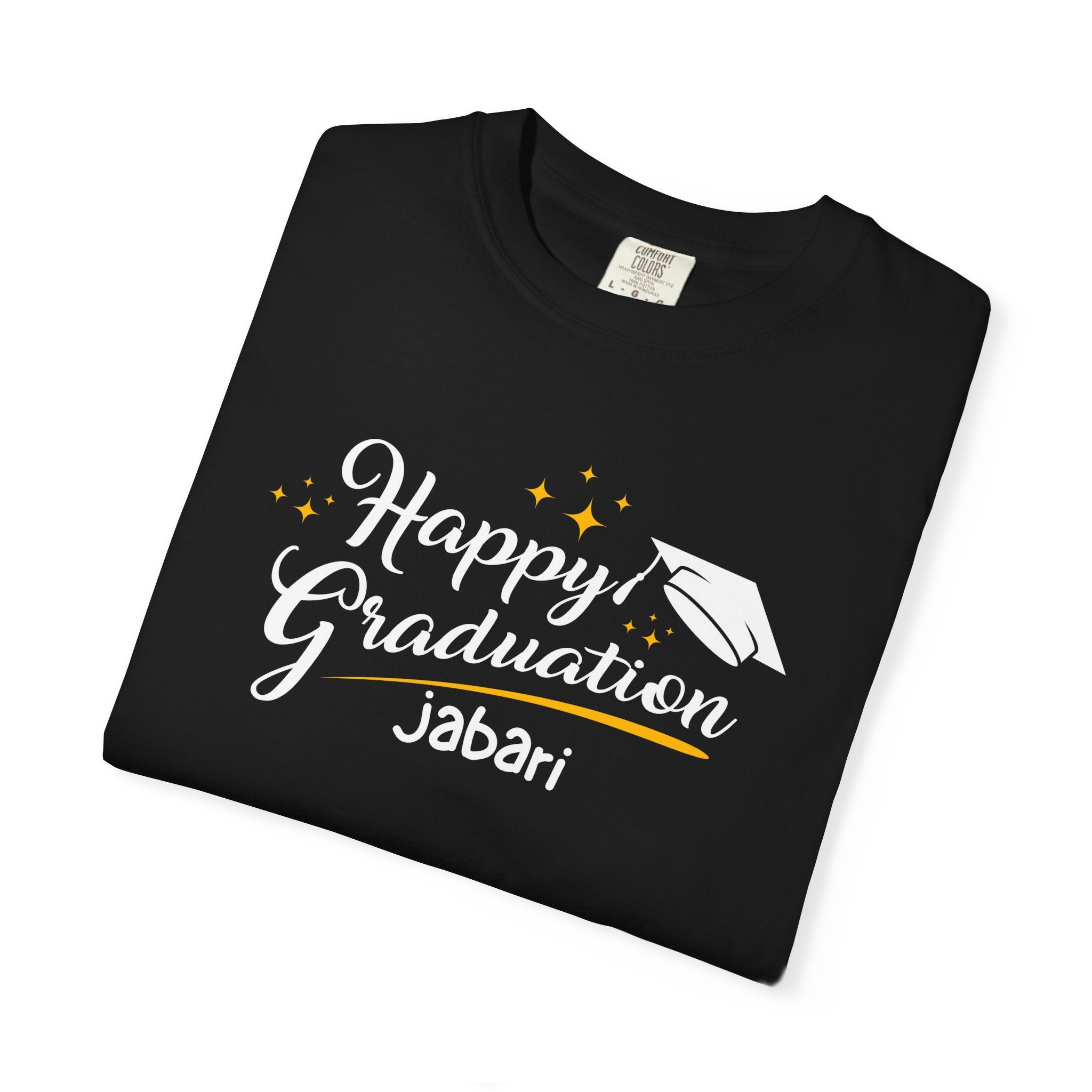 Graduation T-Shirt - "Happy Graduation" Custom Name (e.g., Jabari) with Back "Proud Dad of the Graduate"