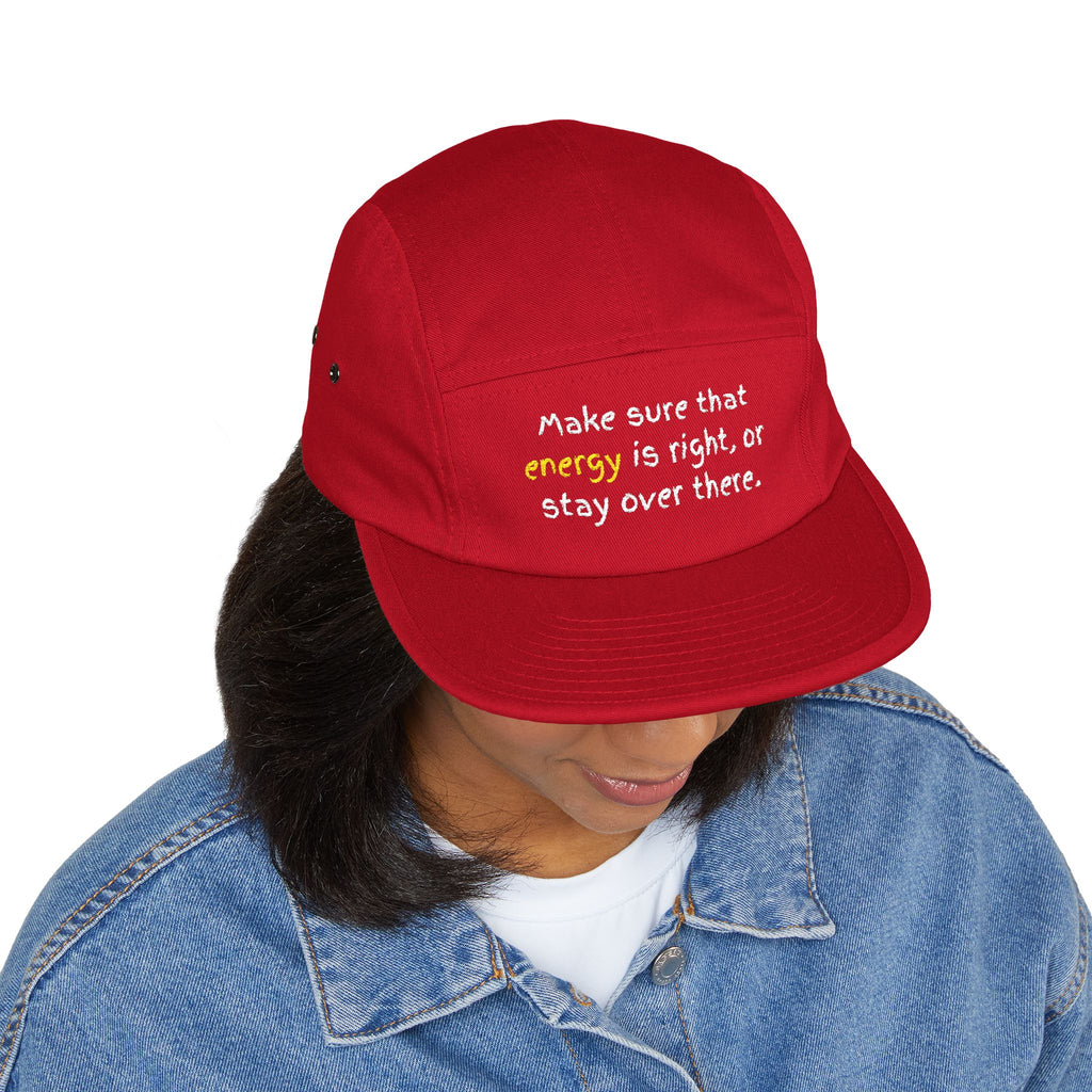 Embroidered 5-Panel Cap — "Make sure that energy is right" Casual Tan Hat