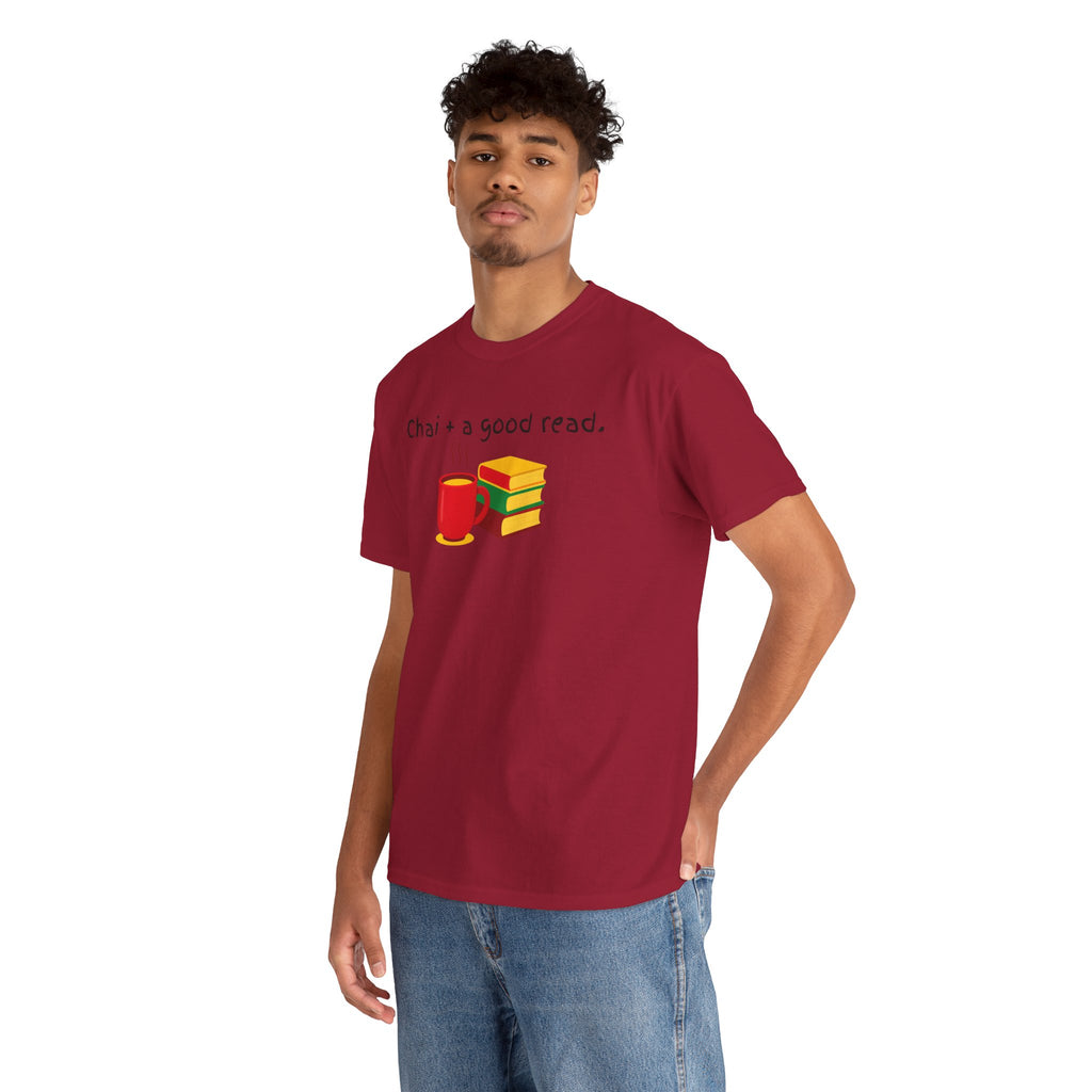 Chai + A Good Read T-Shirt — Tea & Books Graphic Tee for Book Lovers