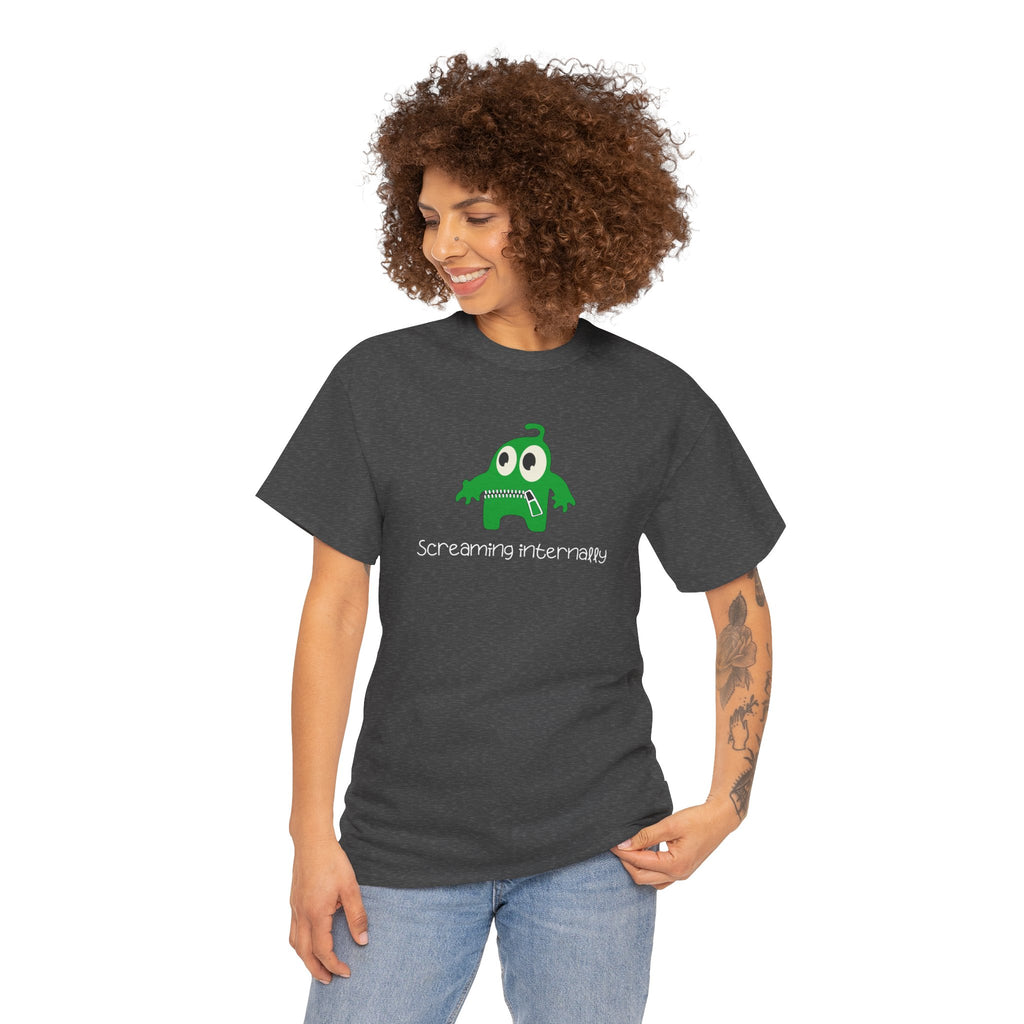 Screaming Internally Tee — Cute Green Monster Graphic Shirt