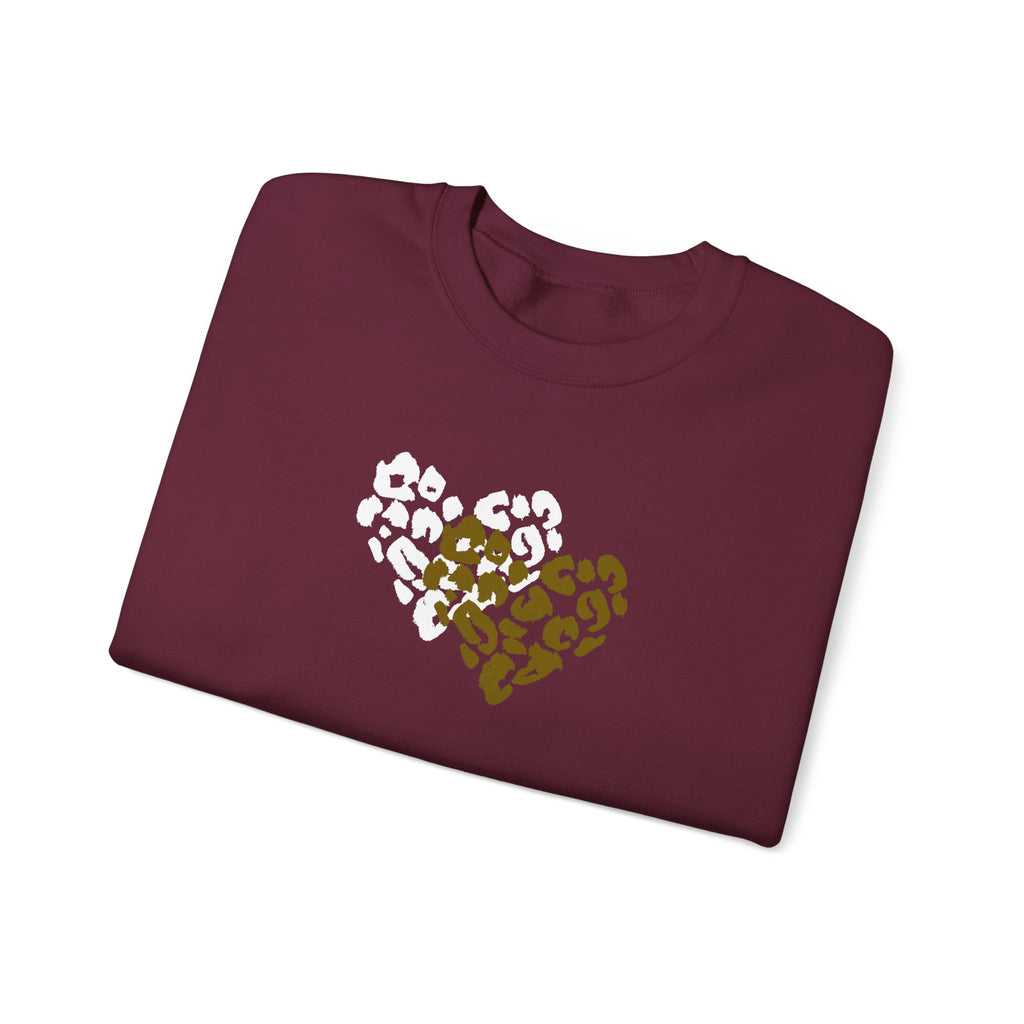 Leopard Heart Crewneck Sweatshirt – Split Gold & White Animal Print Heart