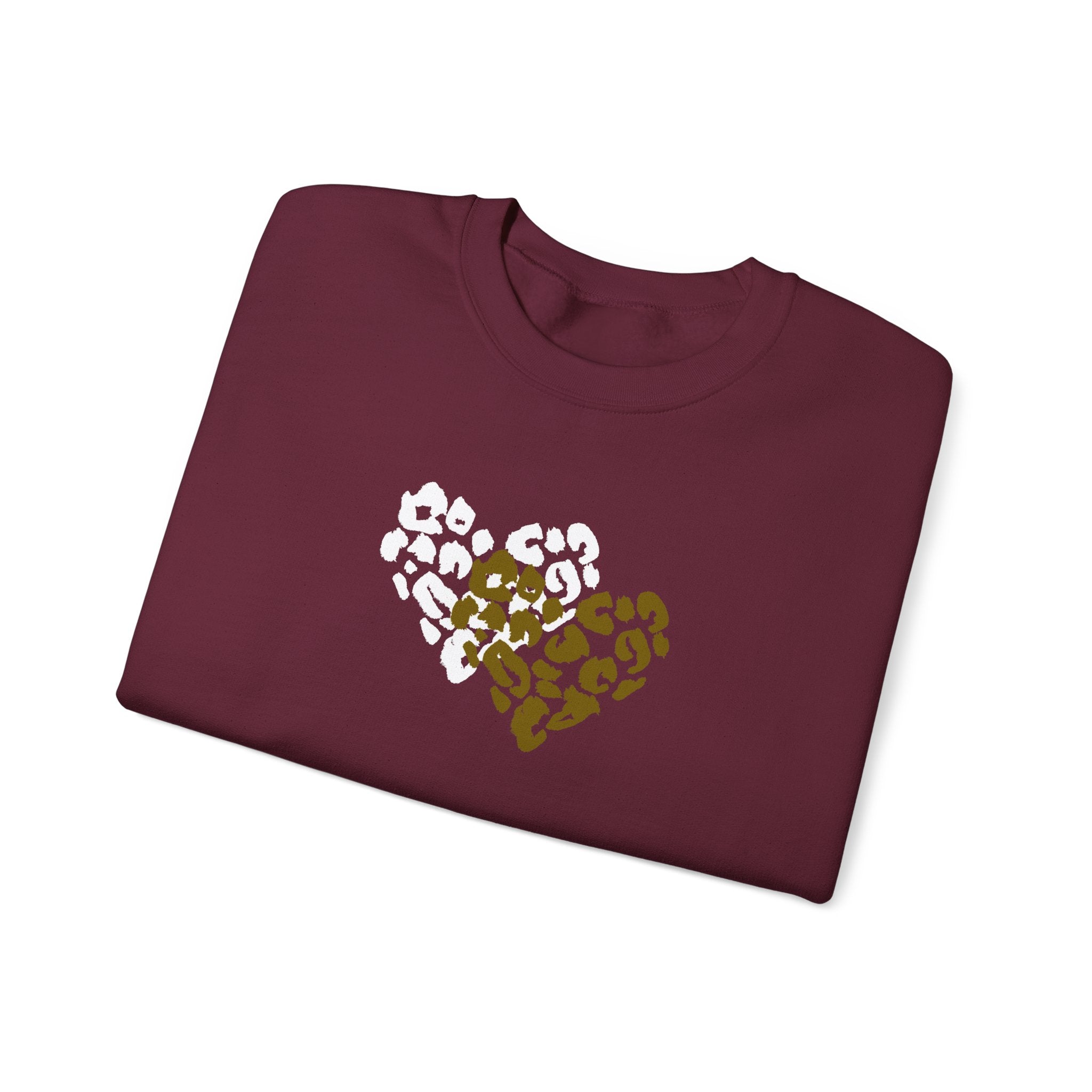 Leopard Heart Crewneck Sweatshirt – Split Gold & White Animal Print Heart