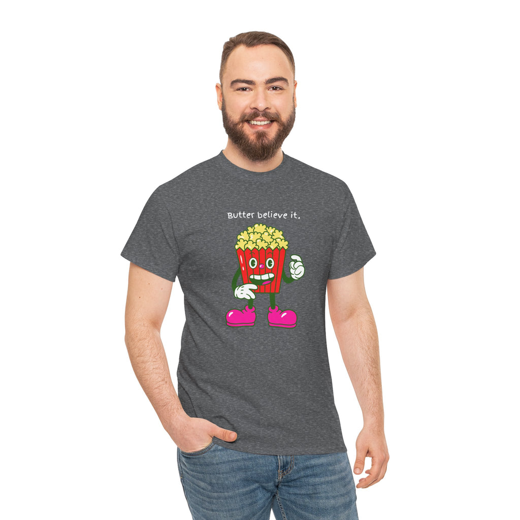 Butter Believe It Popcorn Tee — Cute Retro Snack Cartoon T-Shirt