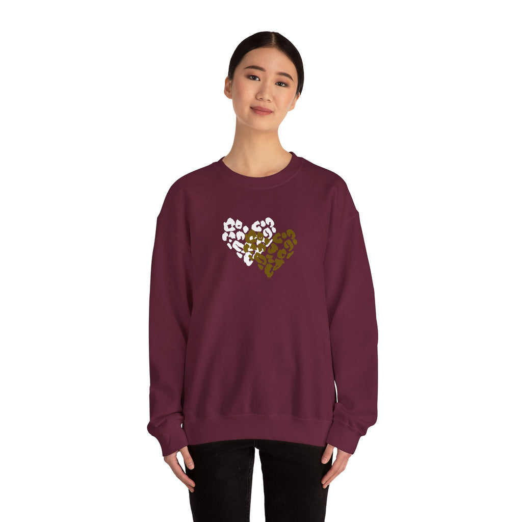 Leopard Heart Crewneck Sweatshirt – Split Gold & White Animal Print Heart
