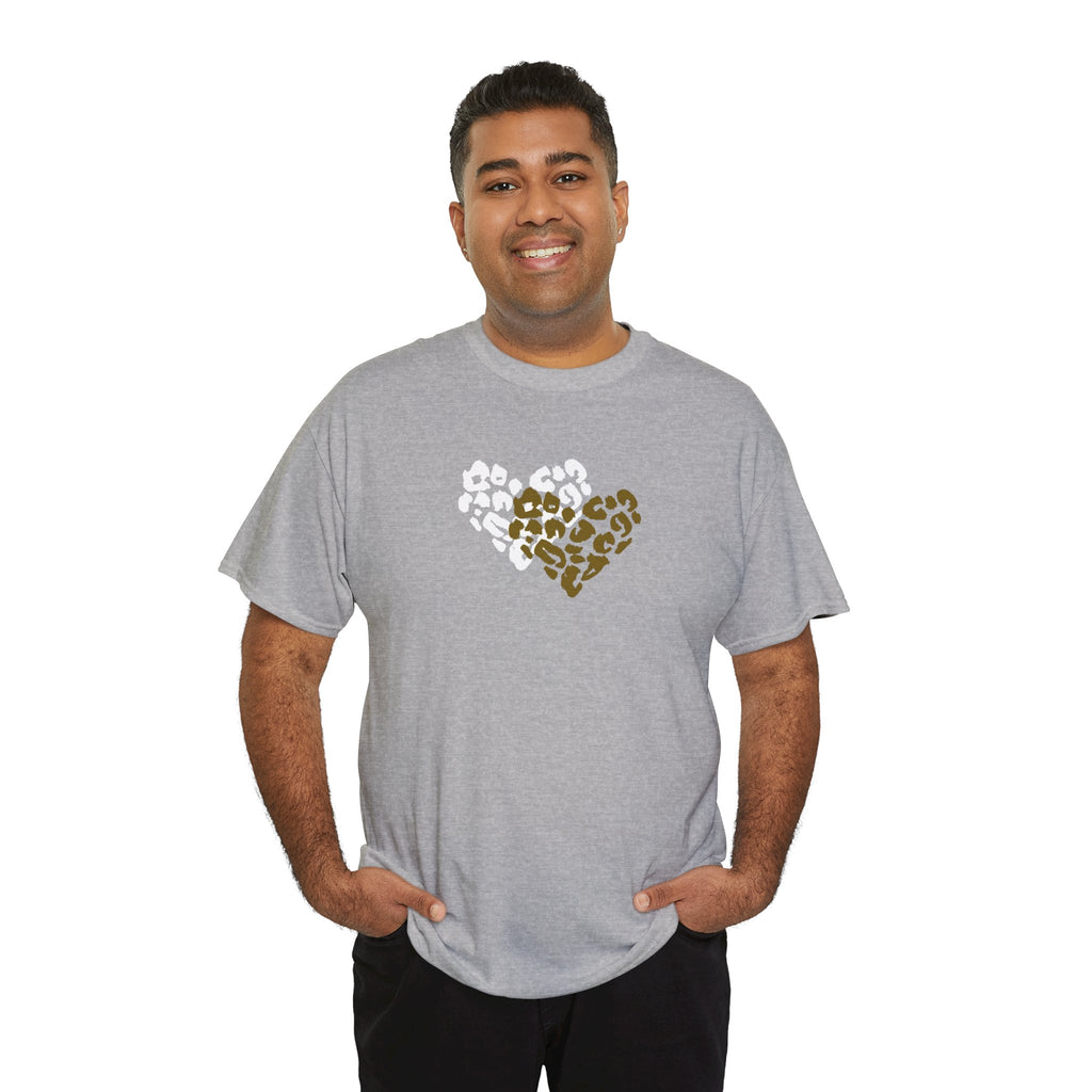 Leopard Heart Graphic Tee — Two-Tone Animal Print Heart T-Shirt