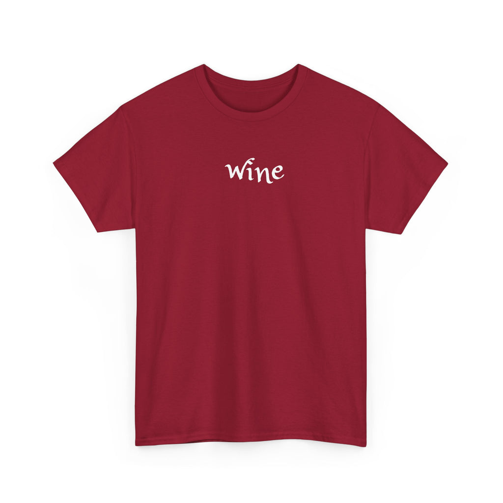 Wine Graphic Tee — Minimalist Small Chest 'wine' Text T‑Shirt