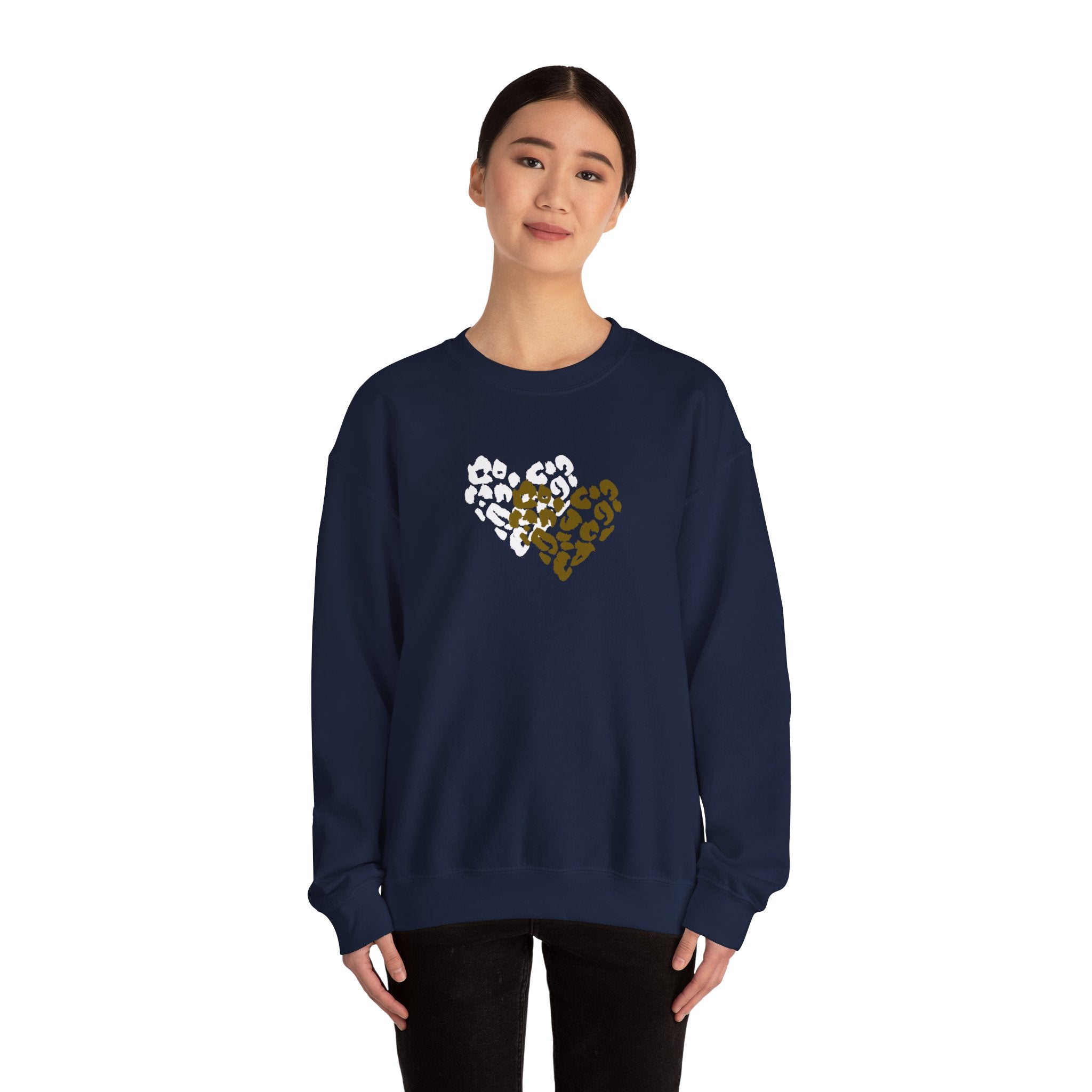 Leopard Heart Crewneck Sweatshirt – Split Gold & White Animal Print Heart