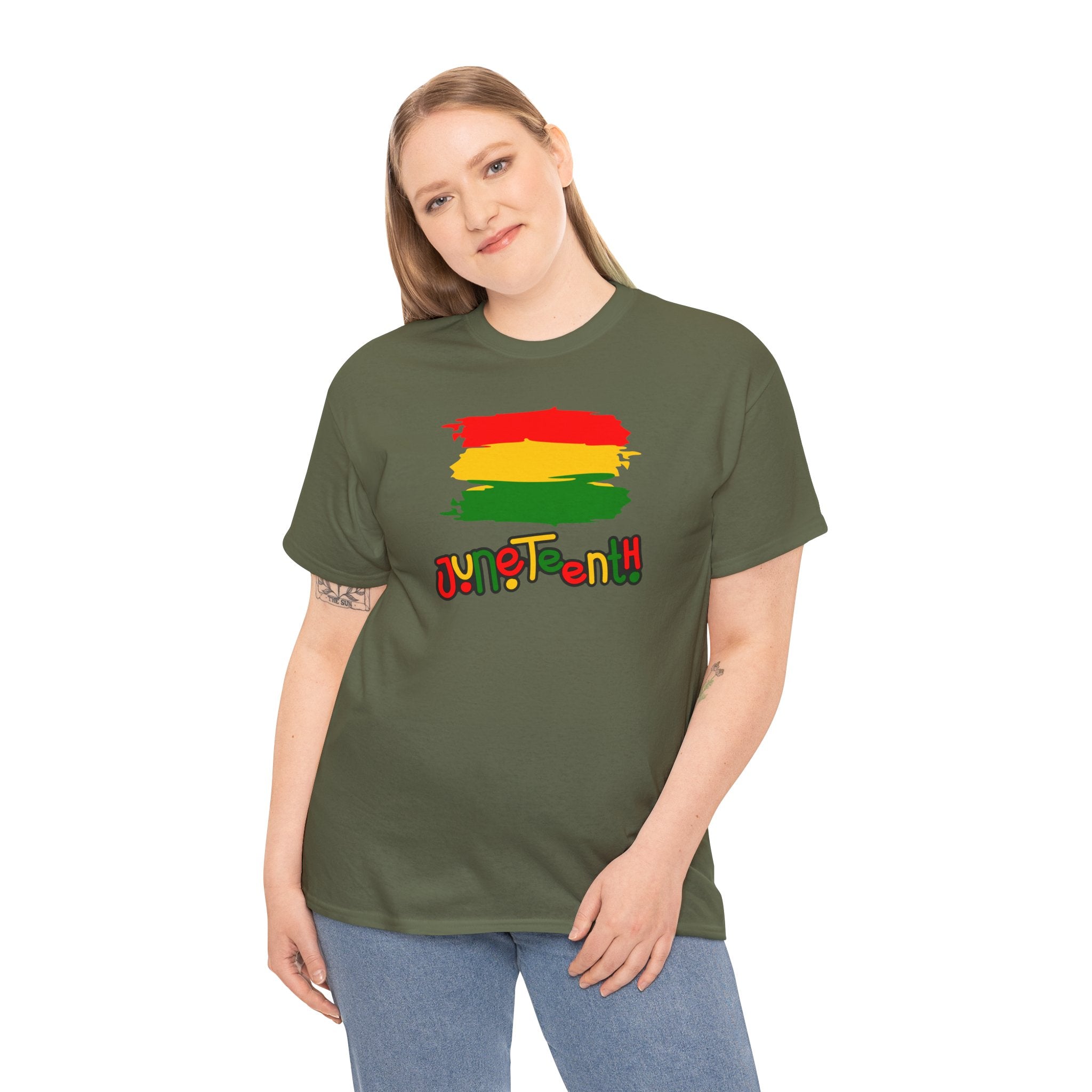 Juneteenth Graphic Tee — Rasta Flag Brushstroke Design