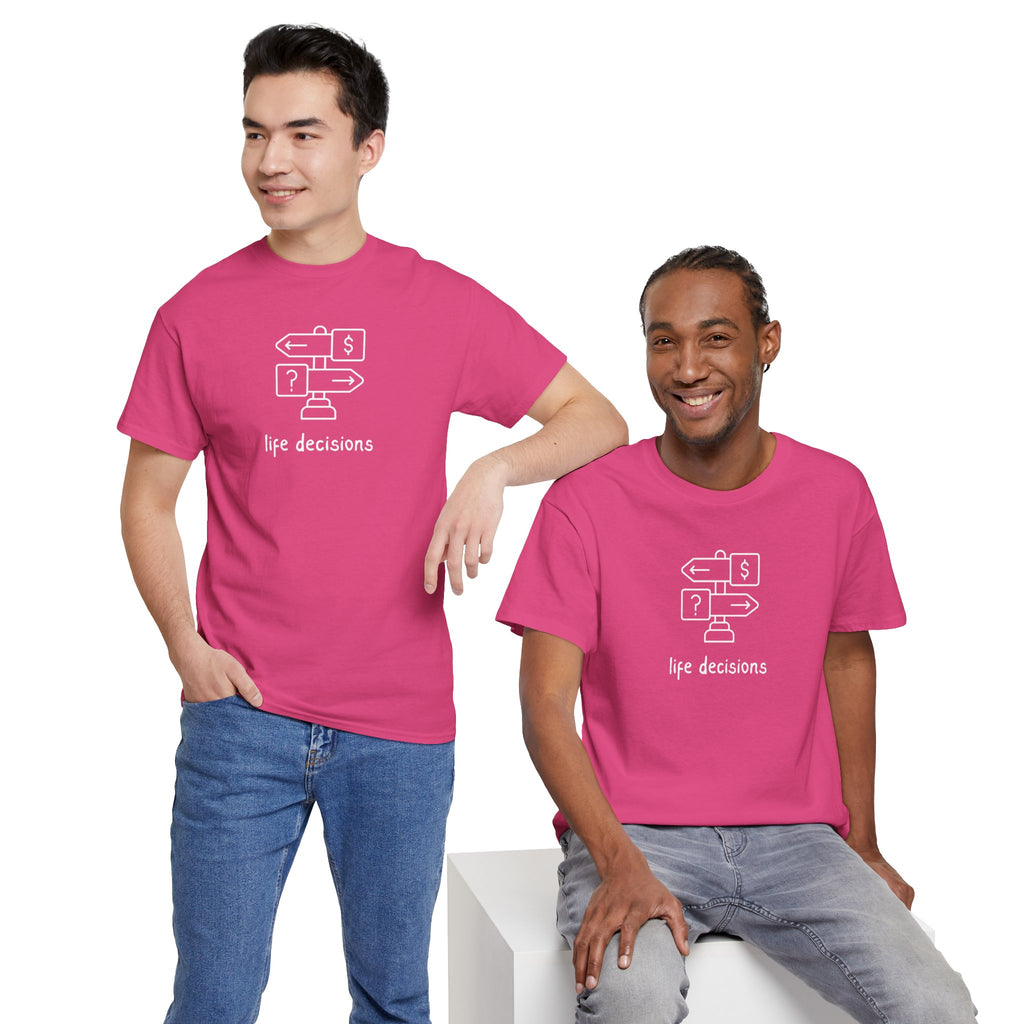 T-Shirt — Minimal "Life Decisions" Signpost Graphic Tee