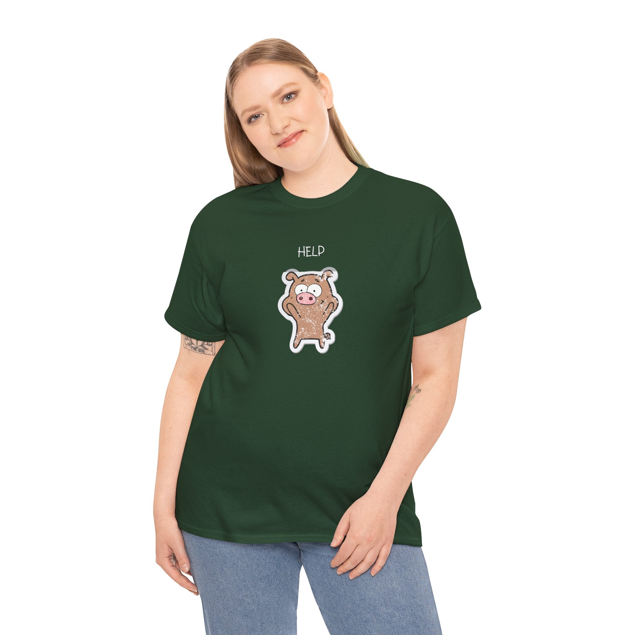 Help Pig Graphic Tee — Cute Distressed Pig Cartoon T-Shirt