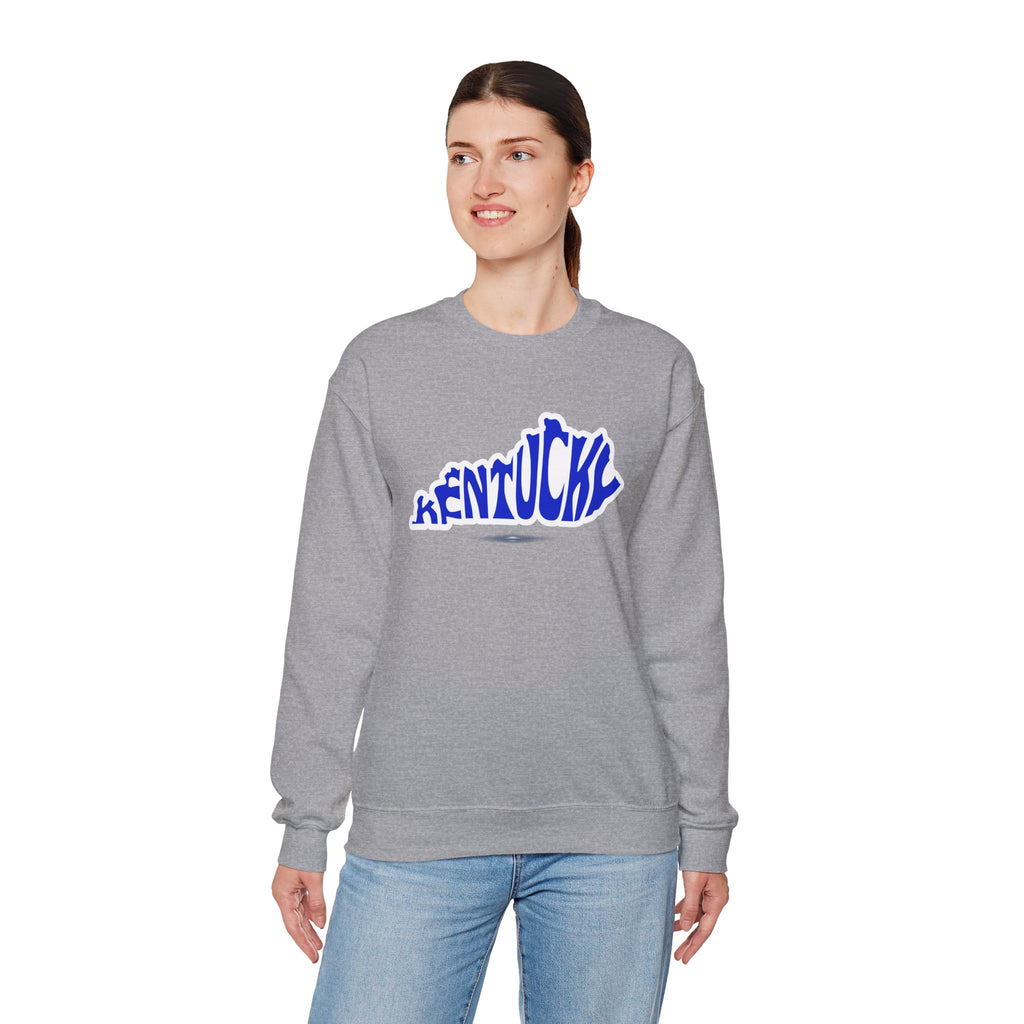 Kentucky State Outline Crewneck Sweatshirt — Blue 'Kentucky' Typography