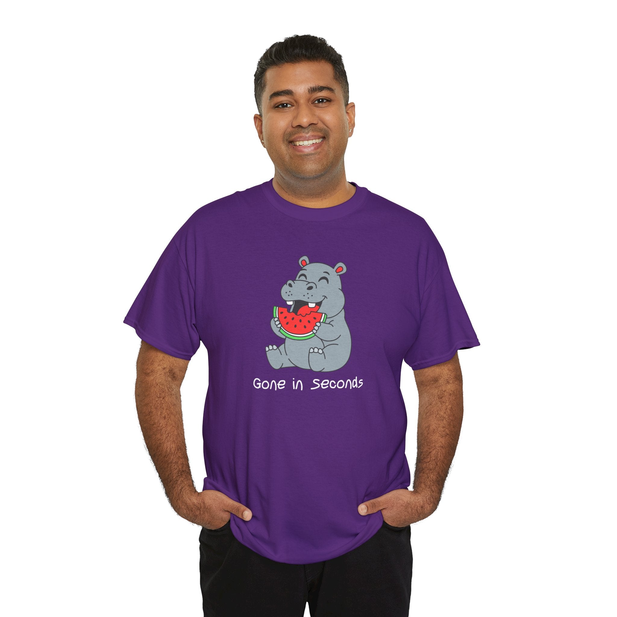 Hippo Eating Watermelon Tee — "Gone in Seconds" Cute Animal Graphic Shirt