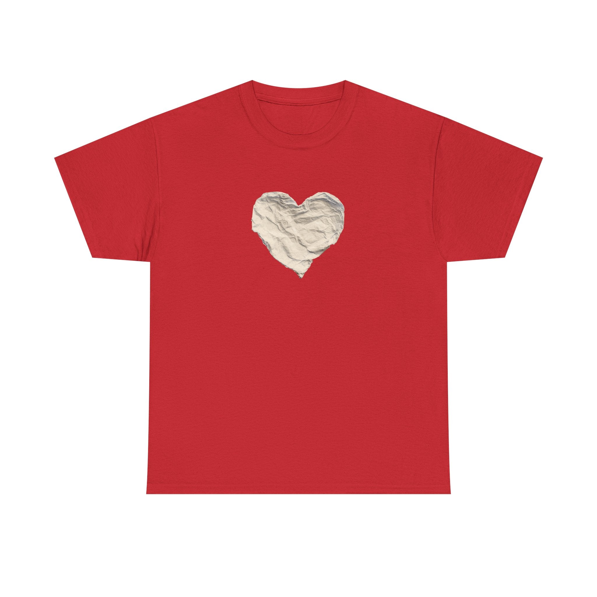 Crinkled Paper Heart Tee - Minimalist White Cotton Shirt