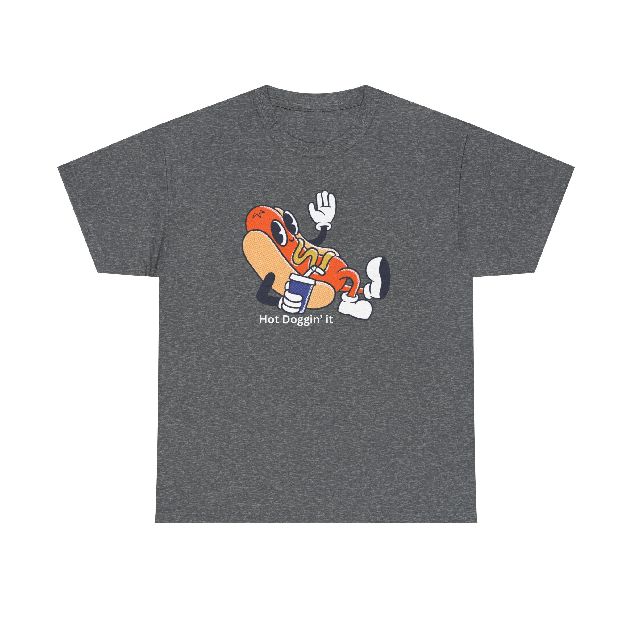 Hot Dog Character T‑Shirt – Retro Cartoon Dancing Sausage Tee