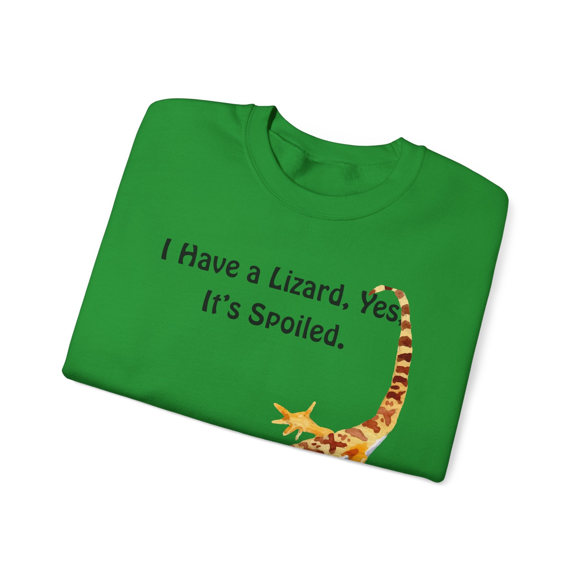 Leopard Gecko Crewneck Sweatshirt - "I Have a Lizard. Yes. It's Spoiled." Cute Pet Reptile Sweatshirt