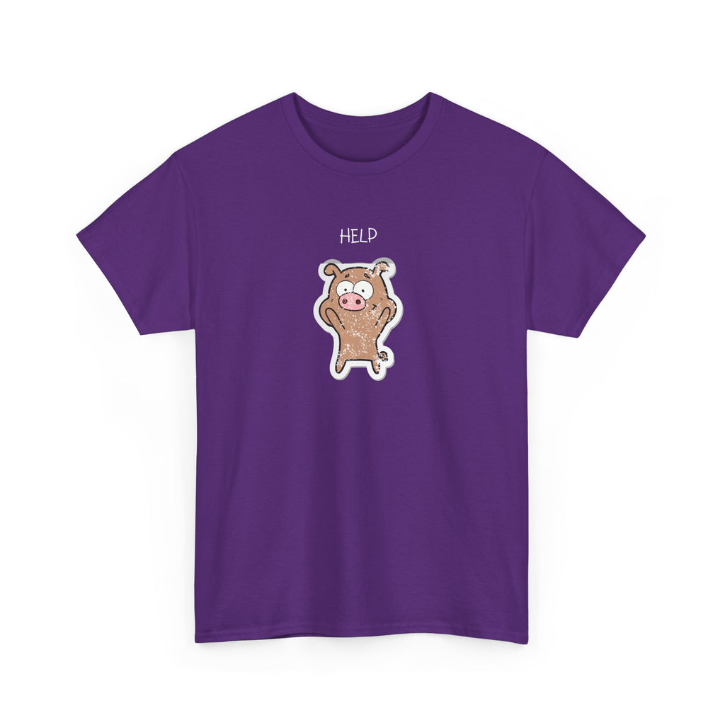 Help Pig Graphic Tee — Cute Distressed Pig Cartoon T-Shirt