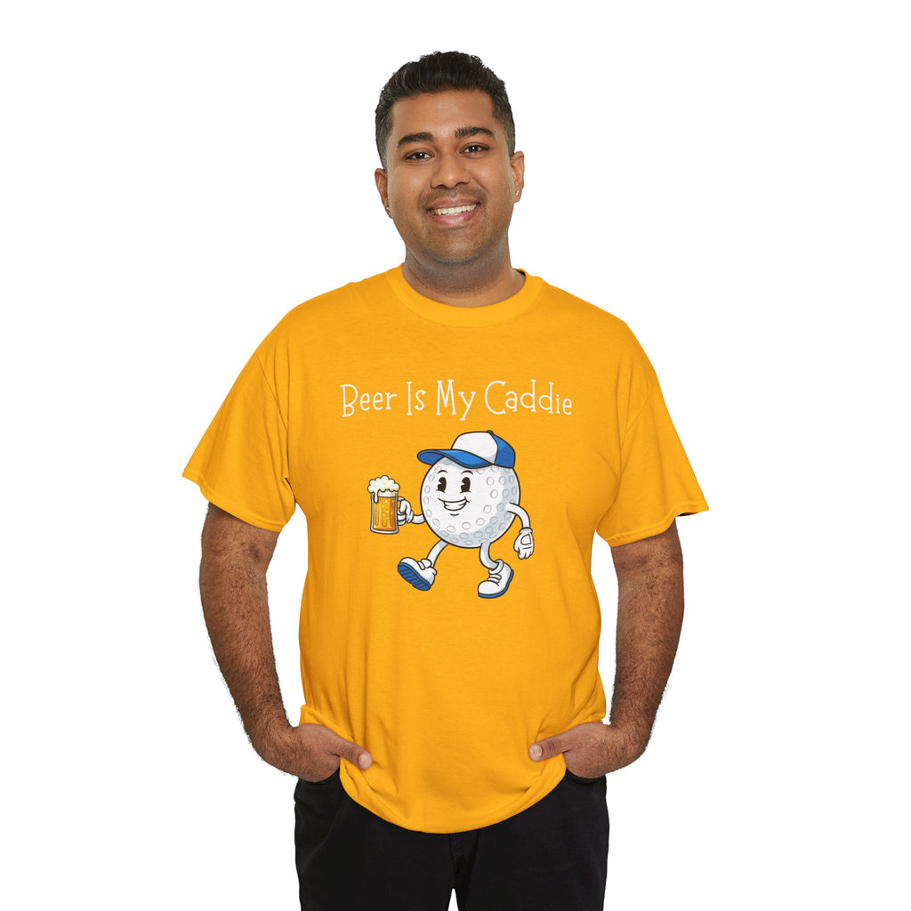 Golf Ball Cartoon Tee — "Beer Is My Caddie" Funny Golf Shirt