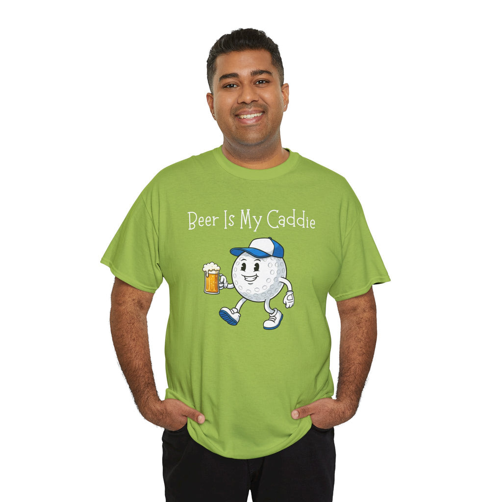 Golf Ball Cartoon Tee — "Beer Is My Caddie" Funny Golf Shirt
