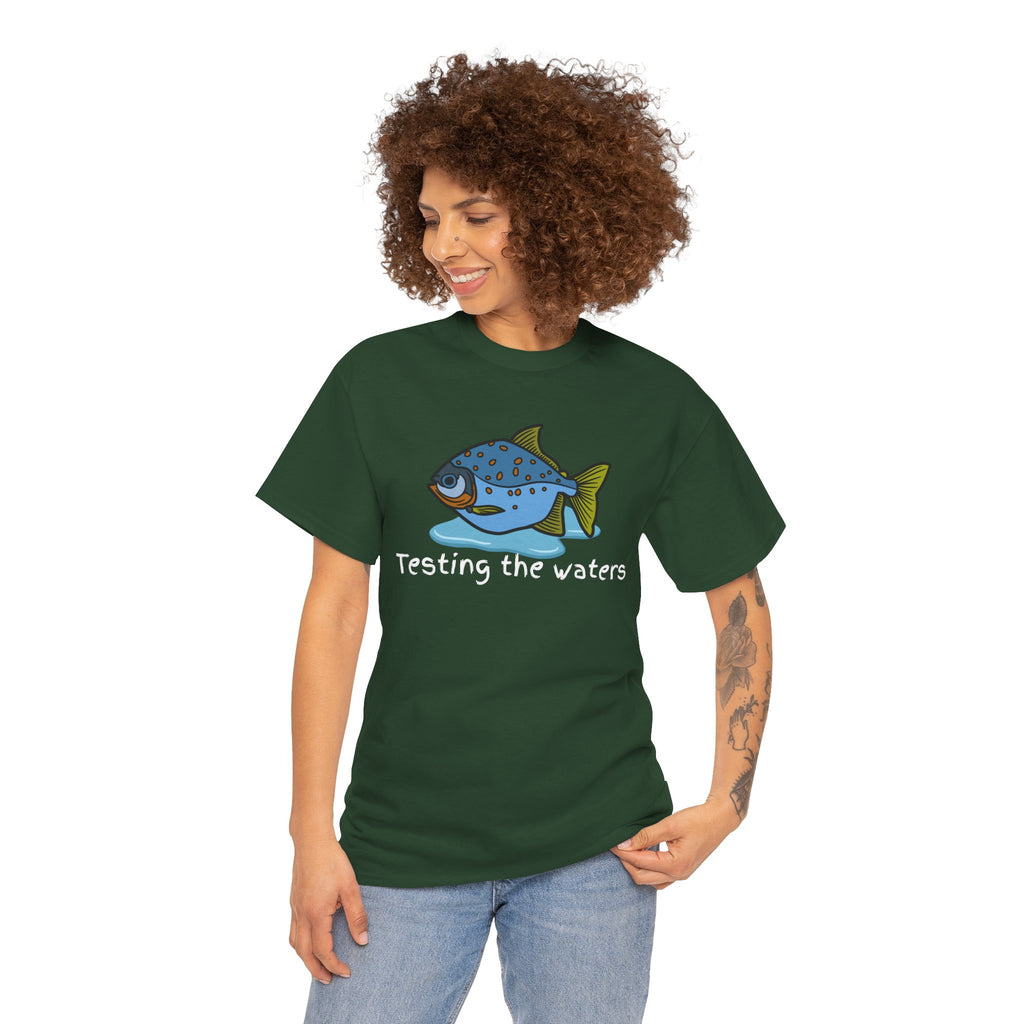 Fishing T‑Shirt — 'Testing the Waters' Blue Fish Tee