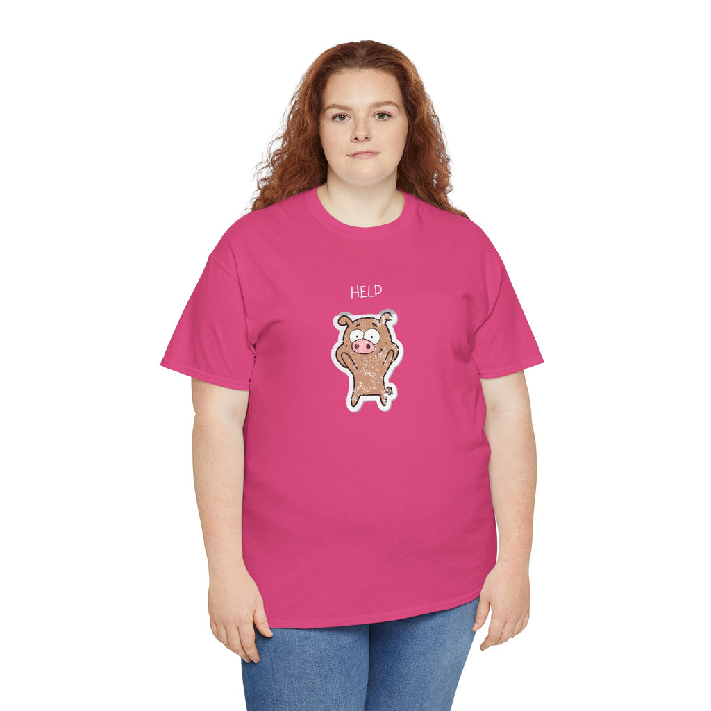 Help Pig Graphic Tee — Cute Distressed Pig Cartoon T-Shirt