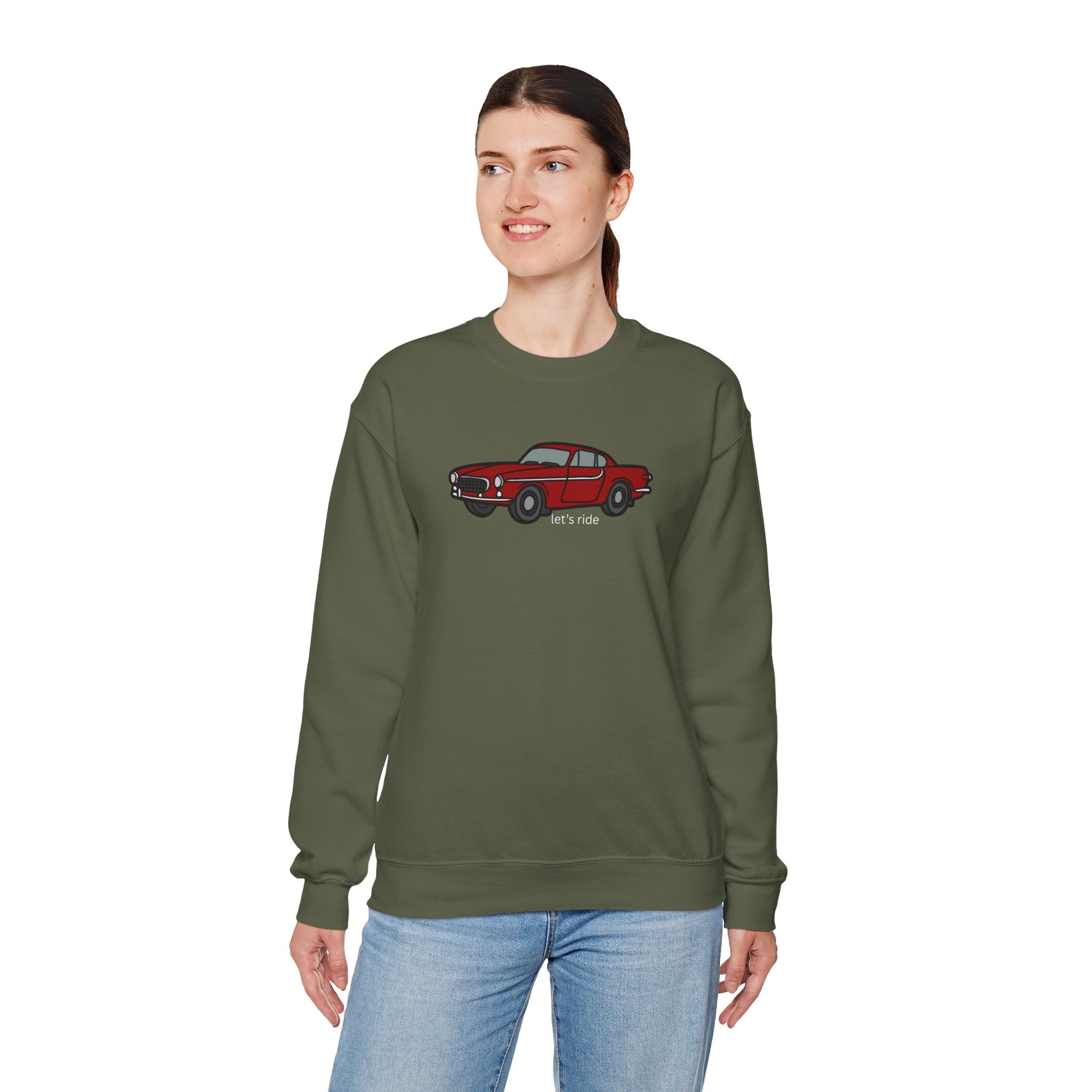 Classic Red Muscle Car Sweatshirt — “let’s ride” Crewneck