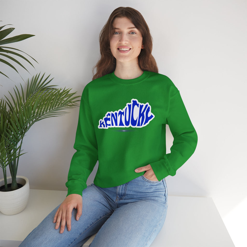 Kentucky State Outline Crewneck Sweatshirt — Blue 'Kentucky' Typography