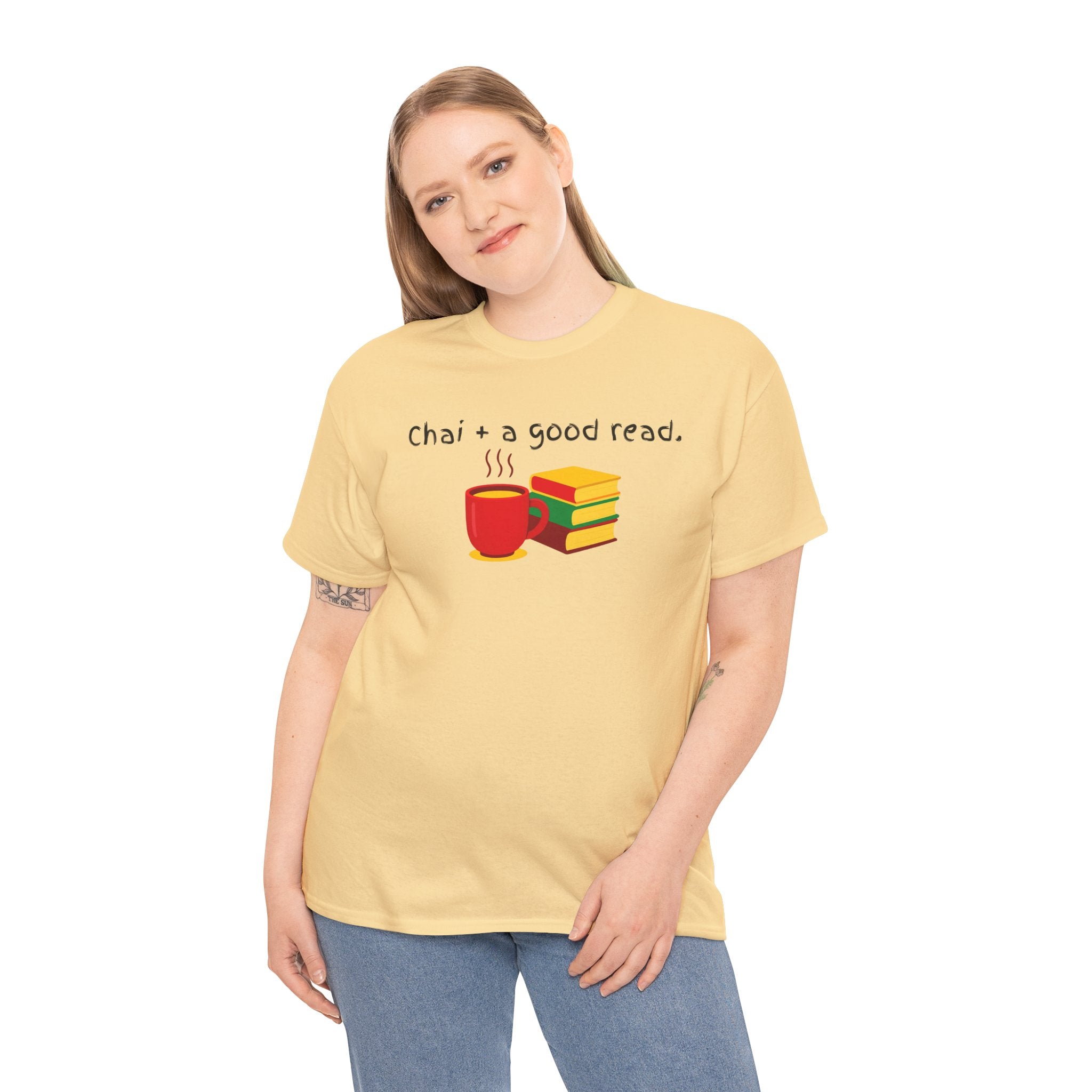 Chai + A Good Read T-Shirt — Tea & Books Graphic Tee for Book Lovers