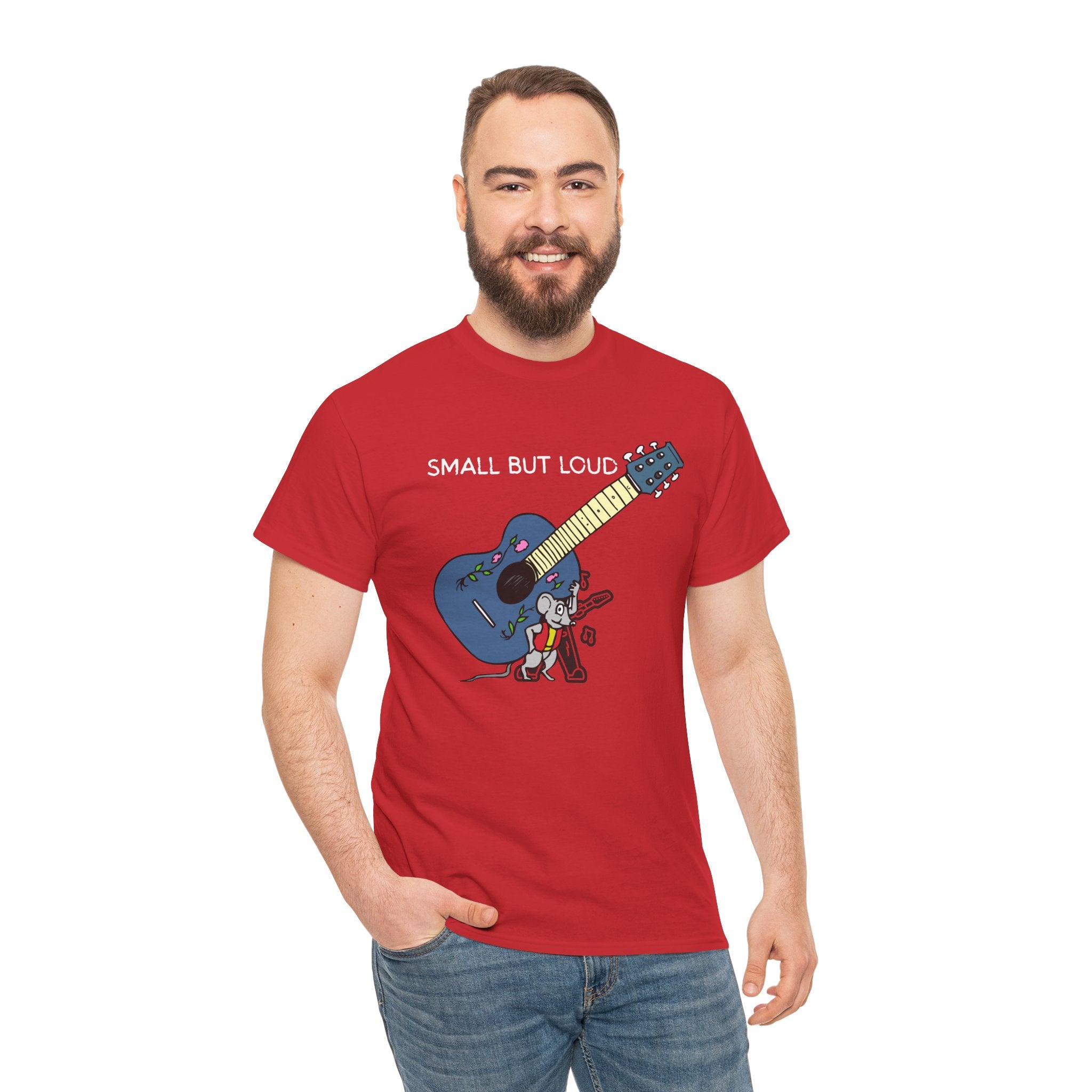 T-Shirt — "Small But Loud" Cute Mouse with Guitar Graphic