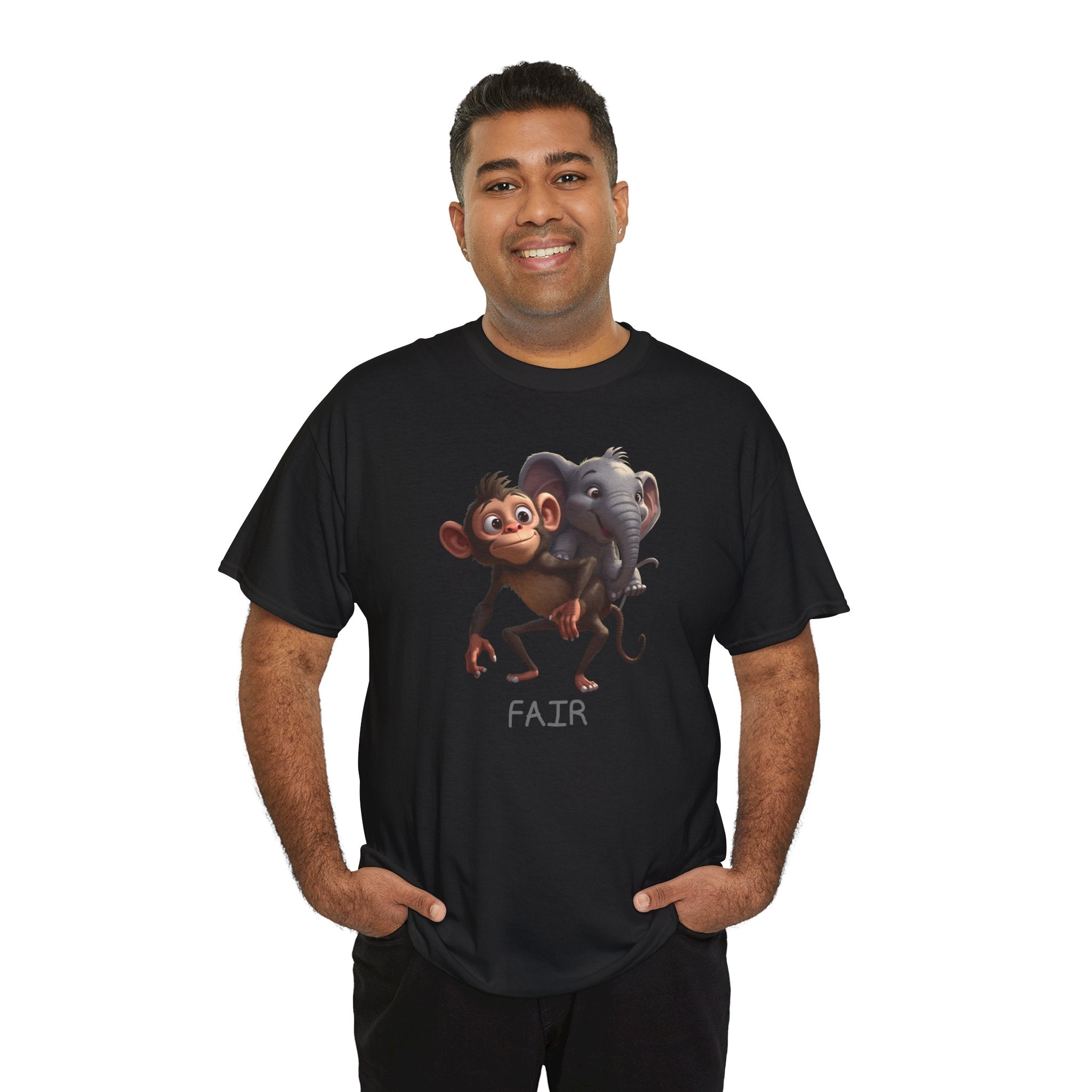 Monkey and Elephant 'Fair' Graphic Tee — Cute Animal Friendship T-Shirt