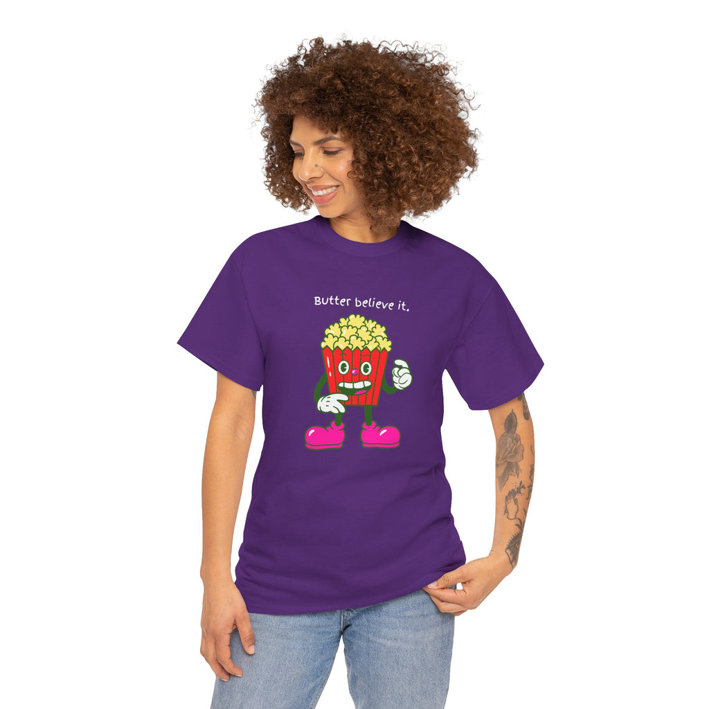 Butter Believe It Popcorn Tee — Cute Retro Snack Cartoon T-Shirt