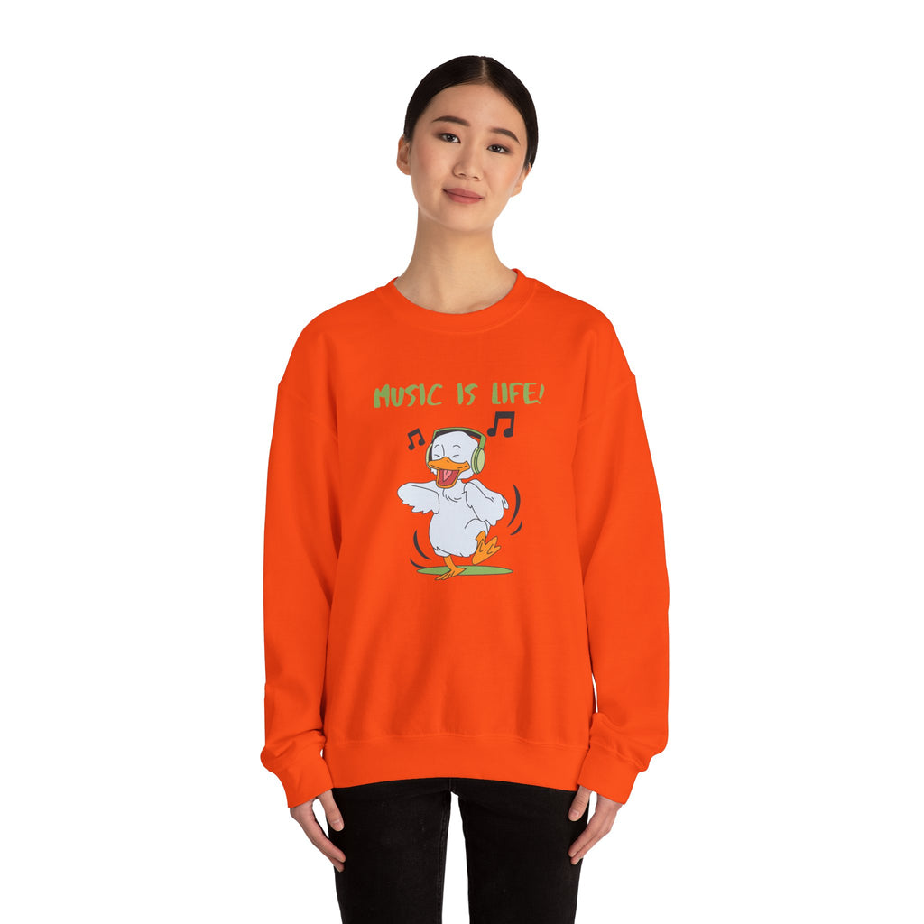 Music Is Life Duck Crewneck Sweatshirt – Cute DJ Duck Graphic Pullover