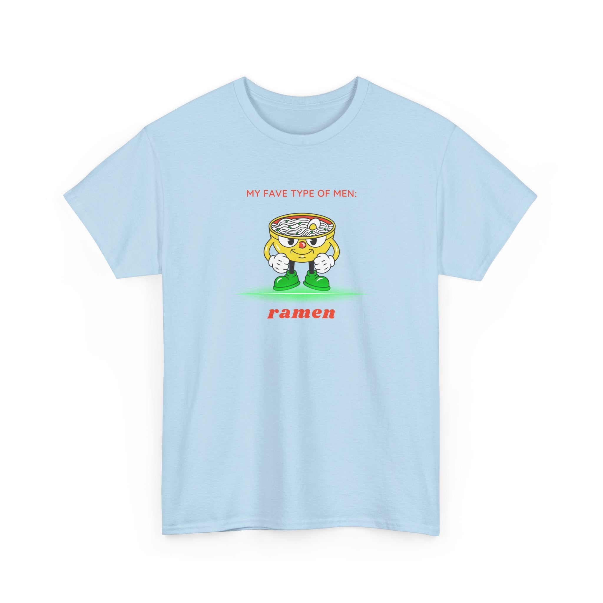 Ramen Bowl Cartoon Tee – "My Favorite Type of Men" Cute Kawaii Noodle Shirt