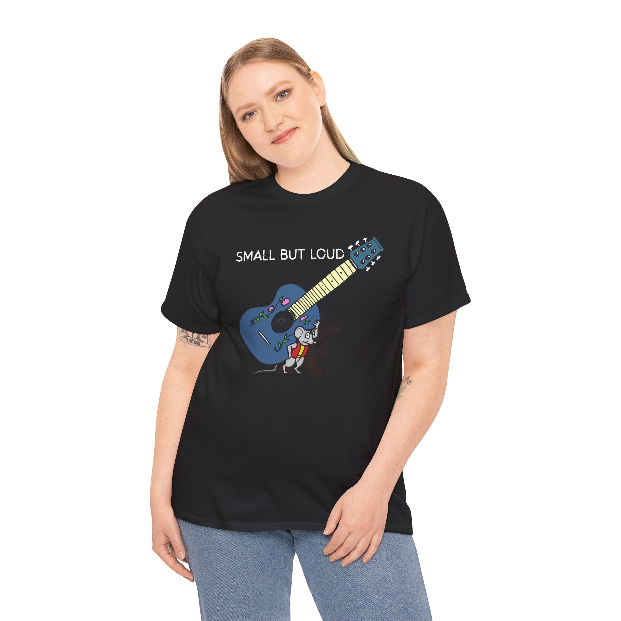 T-Shirt — "Small But Loud" Cute Mouse with Guitar Graphic
