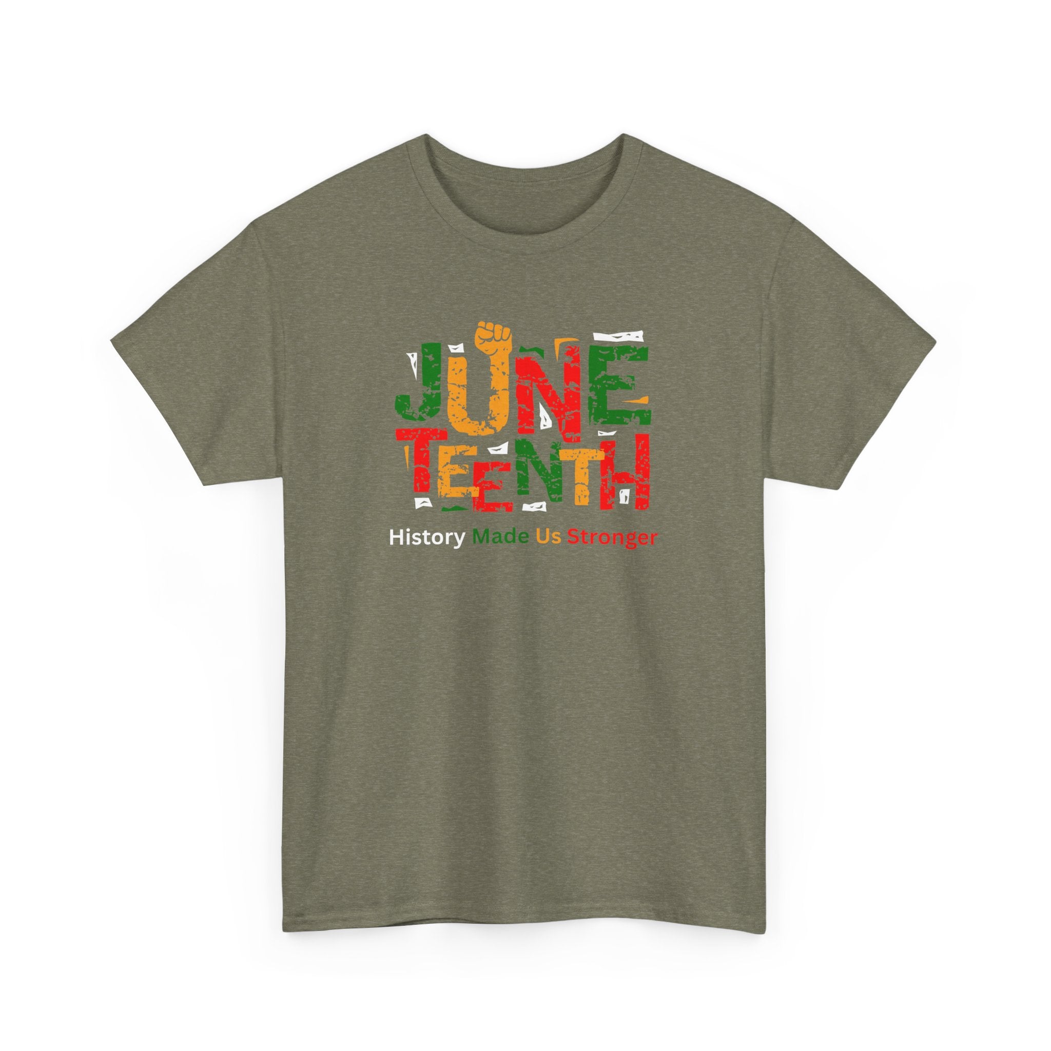 Juneteenth Celebration T-Shirt — "Made Us Stronger" Floral Block Letter Tee