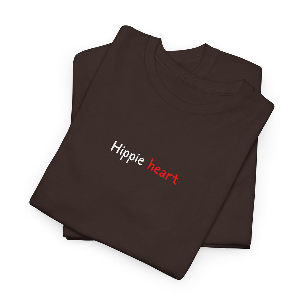 Hippie Heart Black Tee — Minimal Retro Love Graphic T-Shirt