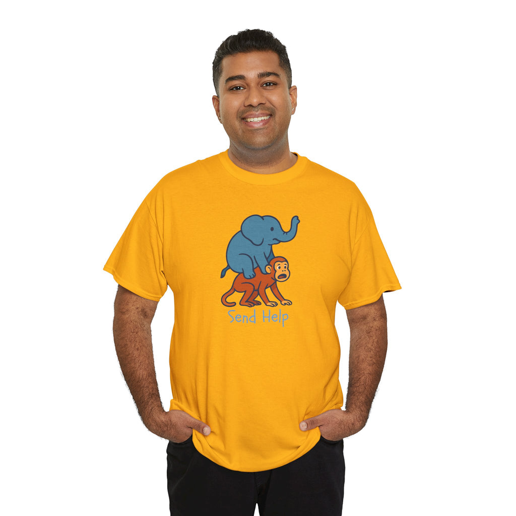 Funny Elephant Riding Monkey T-Shirt — "Send Help" Graphic Tee
