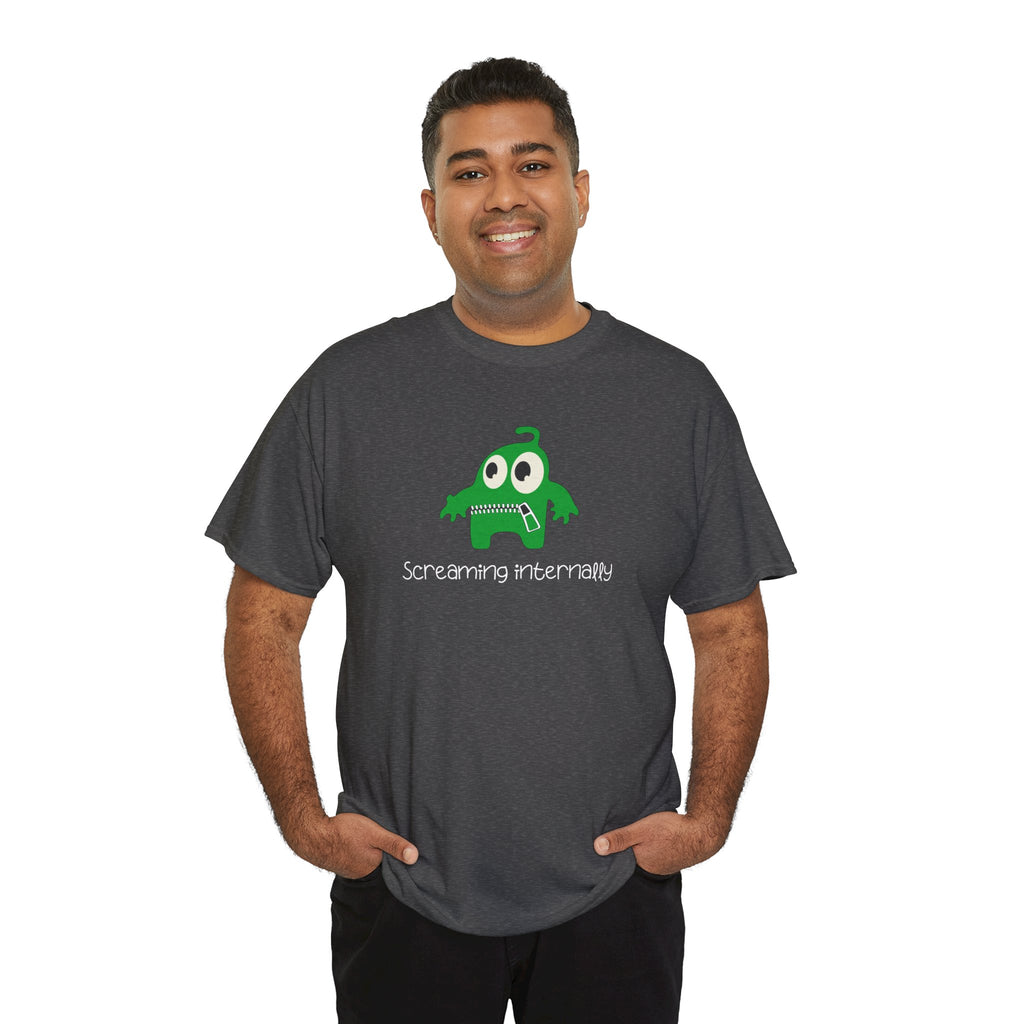 Screaming Internally Tee — Cute Green Monster Graphic Shirt