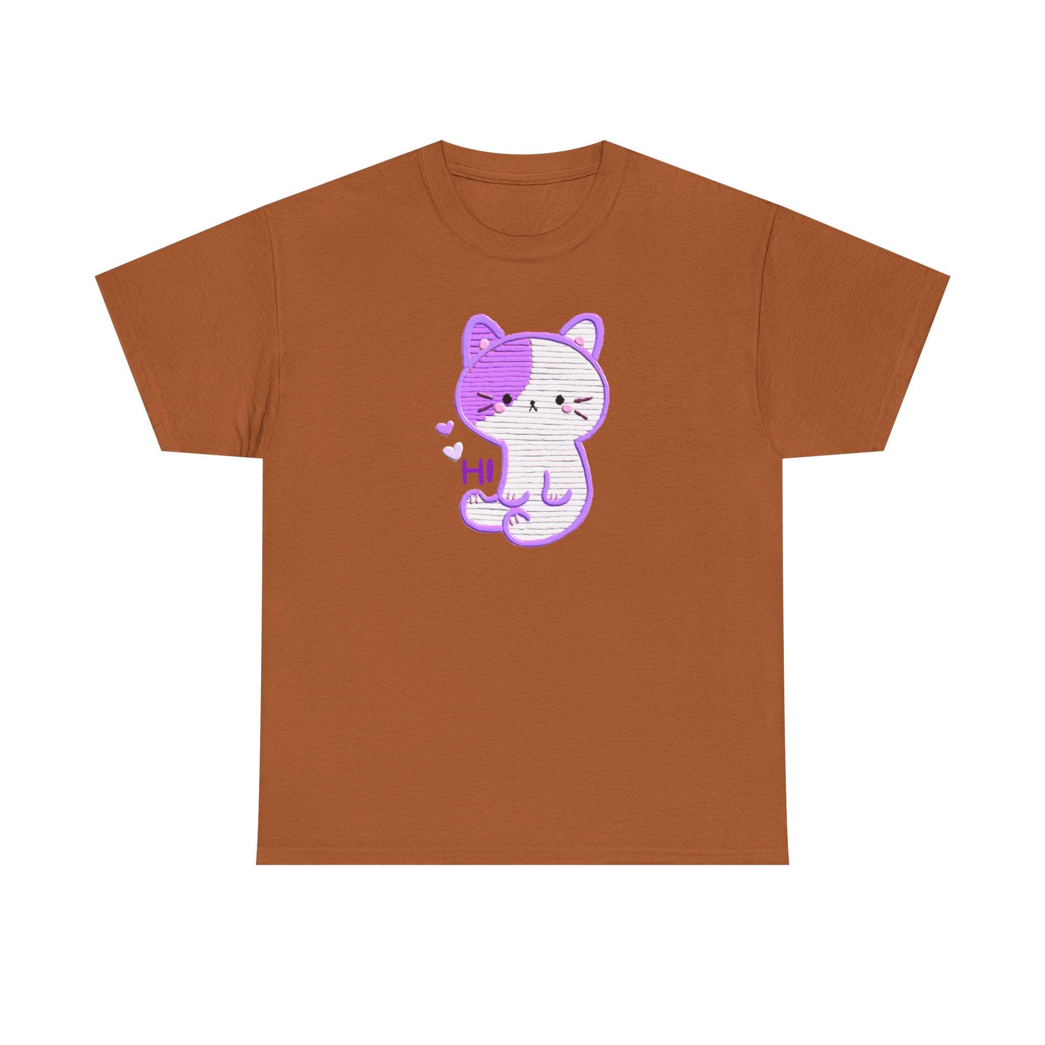 Cute Purple Cat “Hi” T-Shirt — Kawaii Kitten Graphic Tee
