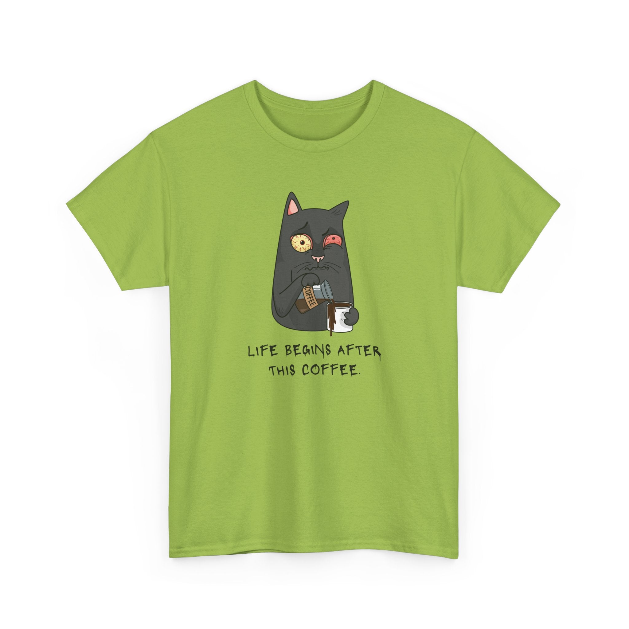 Cat Coffee T-Shirt — "Life Begins After This Coffee" Cute Cat Graphic Tee