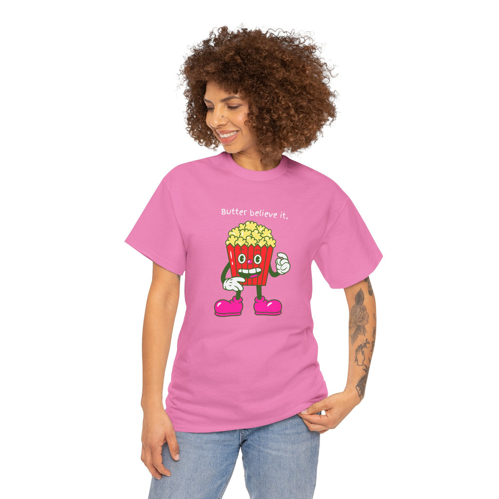 Butter Believe It Popcorn Tee — Cute Retro Snack Cartoon T-Shirt