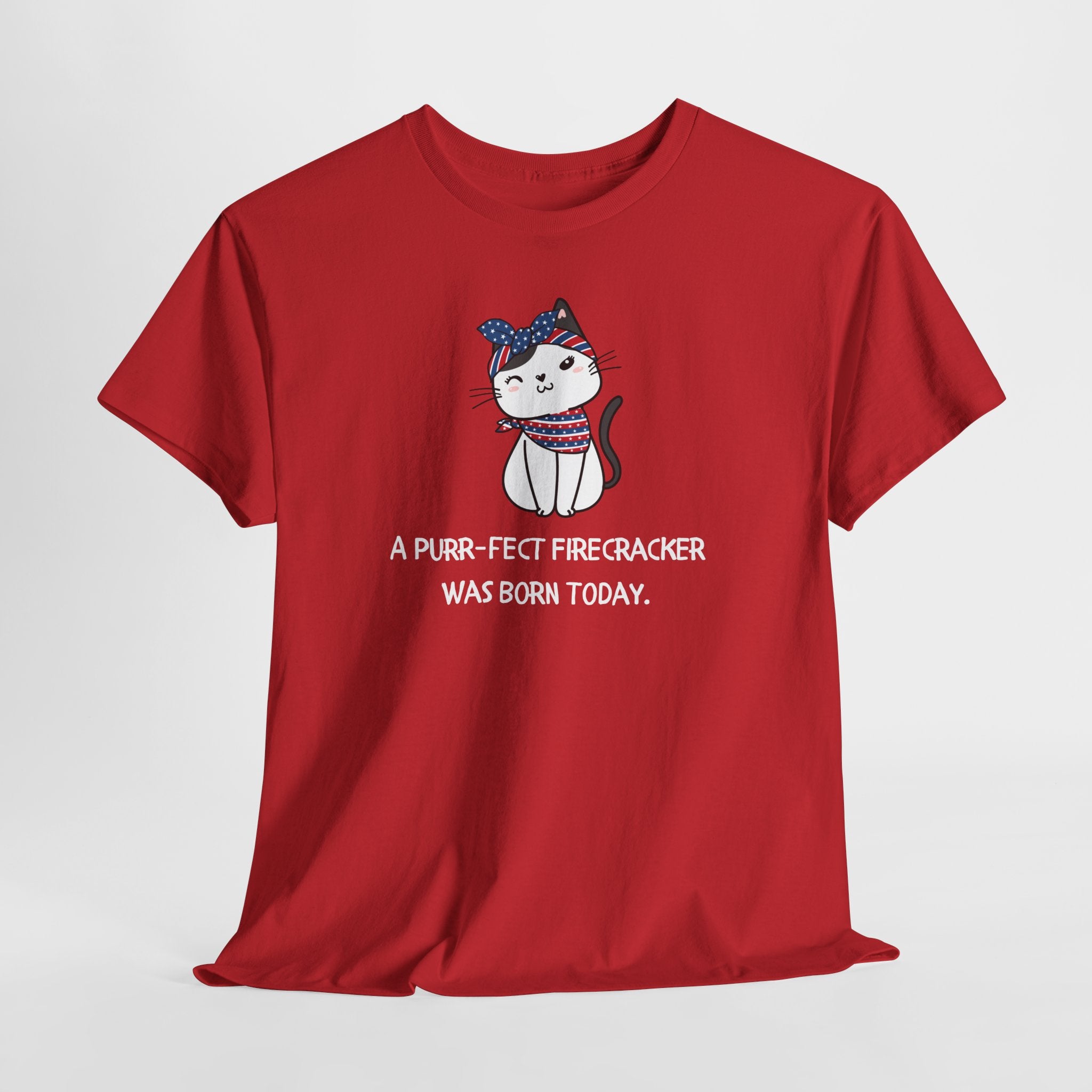 Cat Birthday Tee — "A Purr-fect Firecracker Was Born Today"