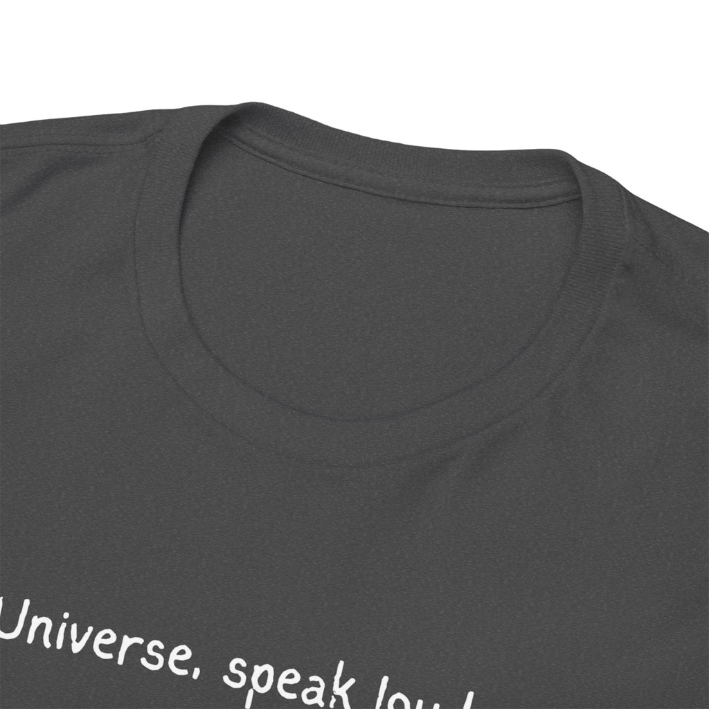 'Universe, Speak Louder' Black Graphic Tee Tag