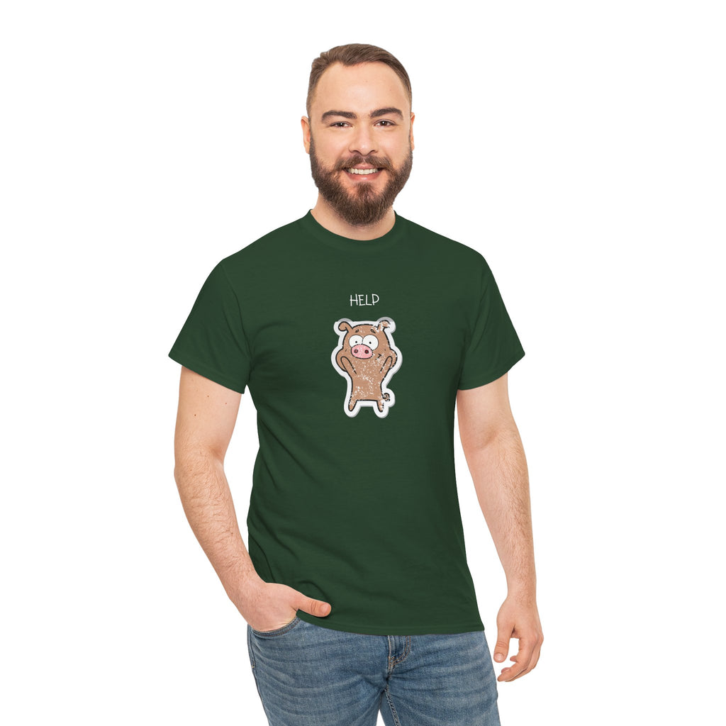 Help Pig Graphic Tee — Cute Distressed Pig Cartoon T-Shirt