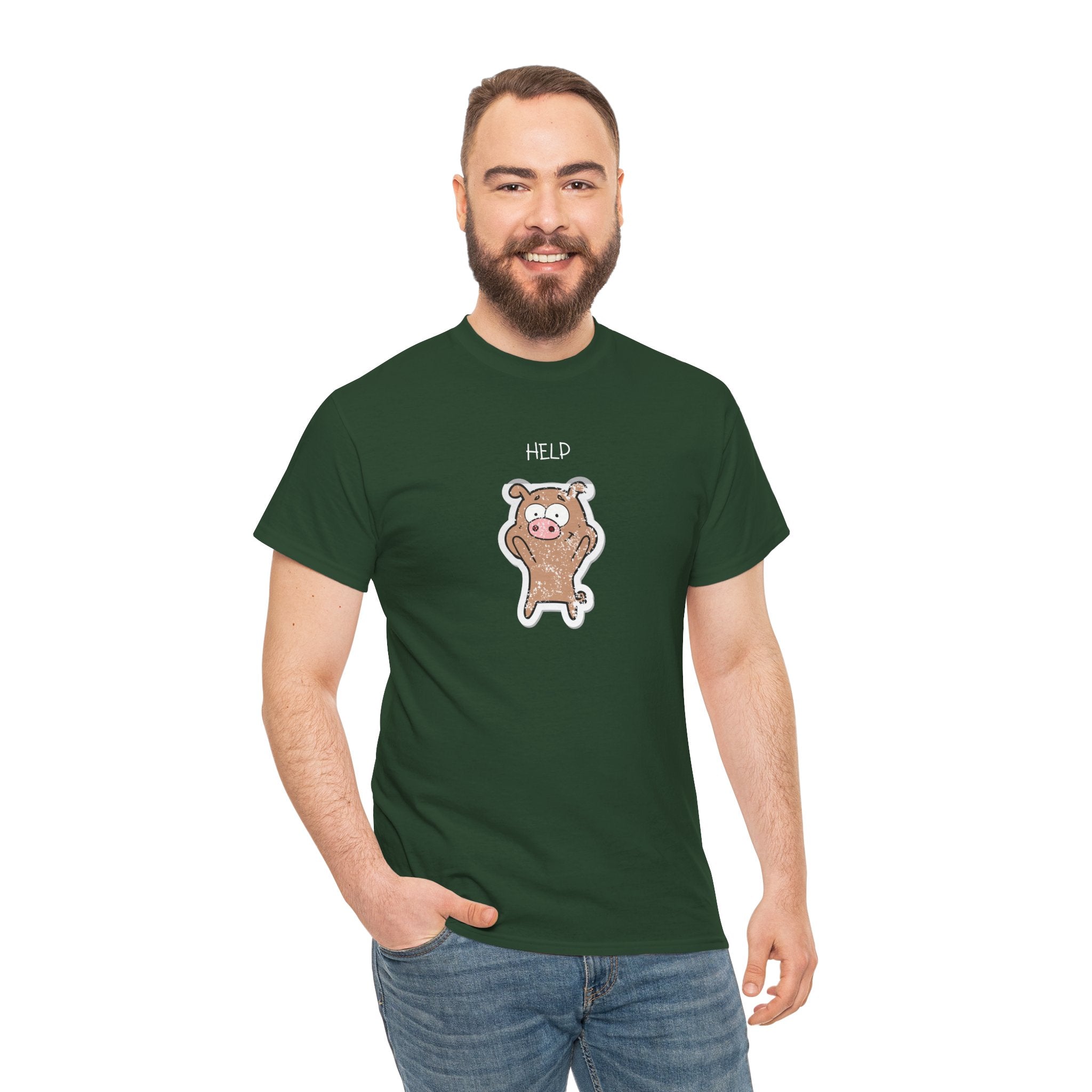 Help Pig Graphic Tee — Cute Distressed Pig Cartoon T-Shirt