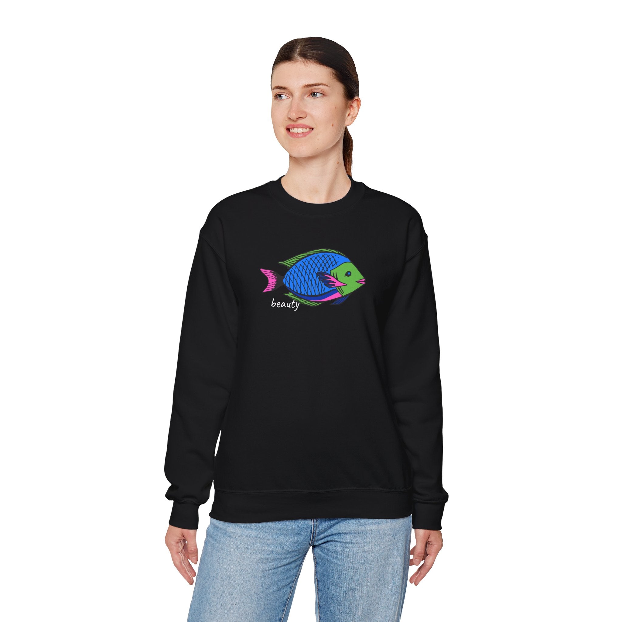 Fish Graphic Sweatshirt — Neon Tropical Fish 'beauty' Crewneck