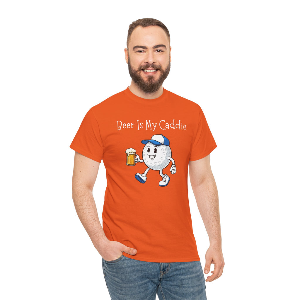 Golf Ball Cartoon Tee — "Beer Is My Caddie" Funny Golf Shirt