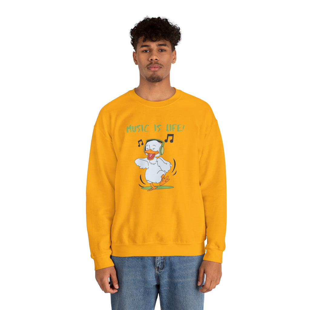 Music Is Life Duck Crewneck Sweatshirt – Cute DJ Duck Graphic Pullover