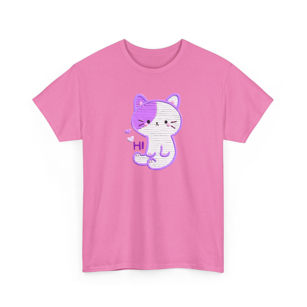 Cute Purple Cat “Hi” T-Shirt — Kawaii Kitten Graphic Tee