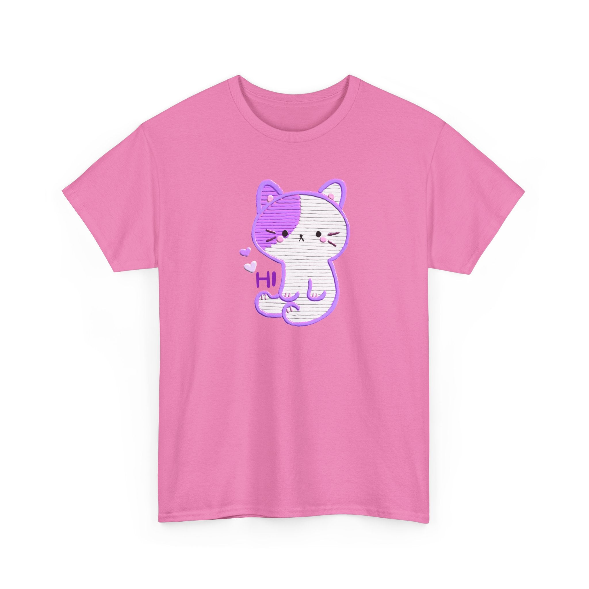 Cute Purple Cat “Hi” T-Shirt — Kawaii Kitten Graphic Tee
